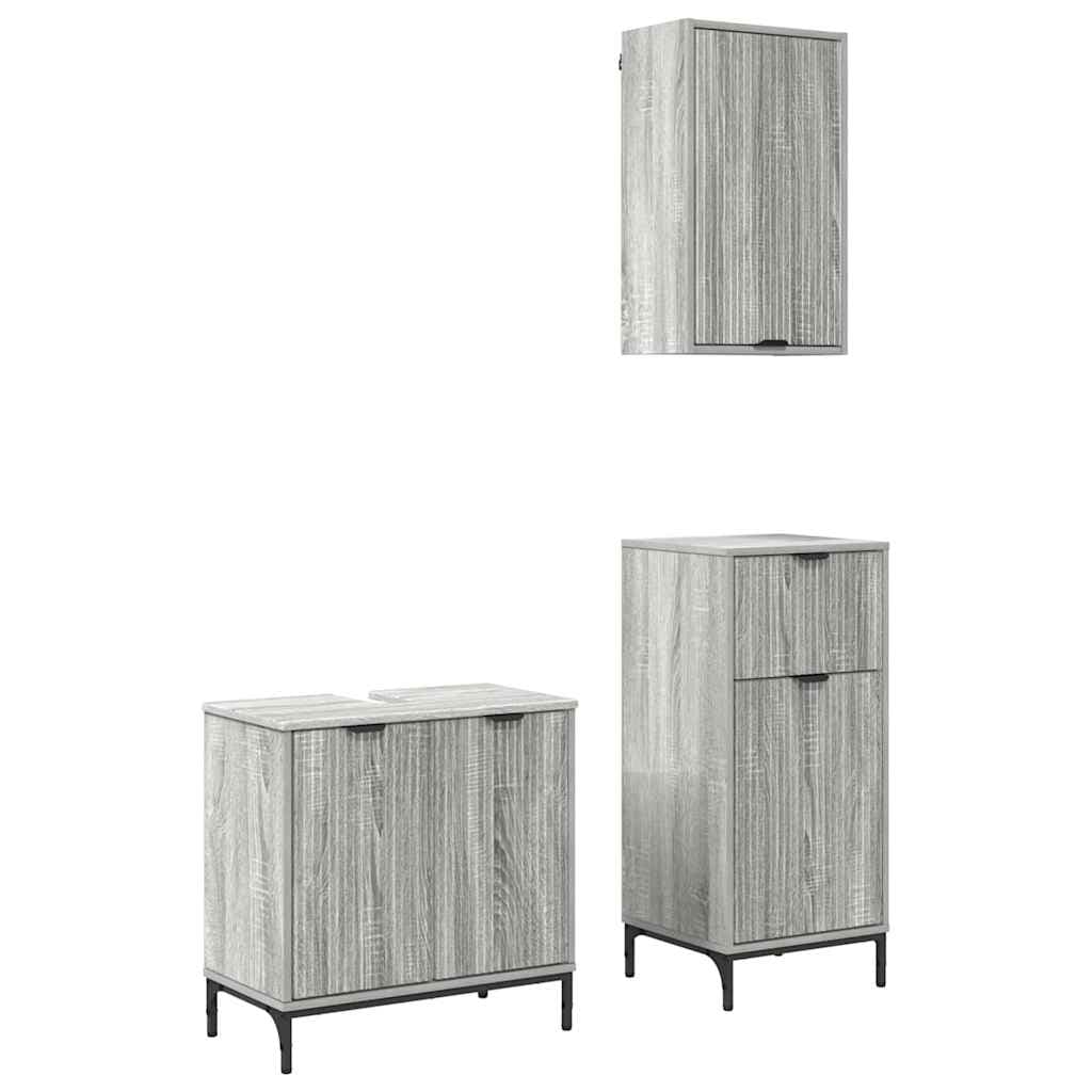 vidaXL Conjunto de Móveis para Banheiro 3 pcs Sonoma cinzento