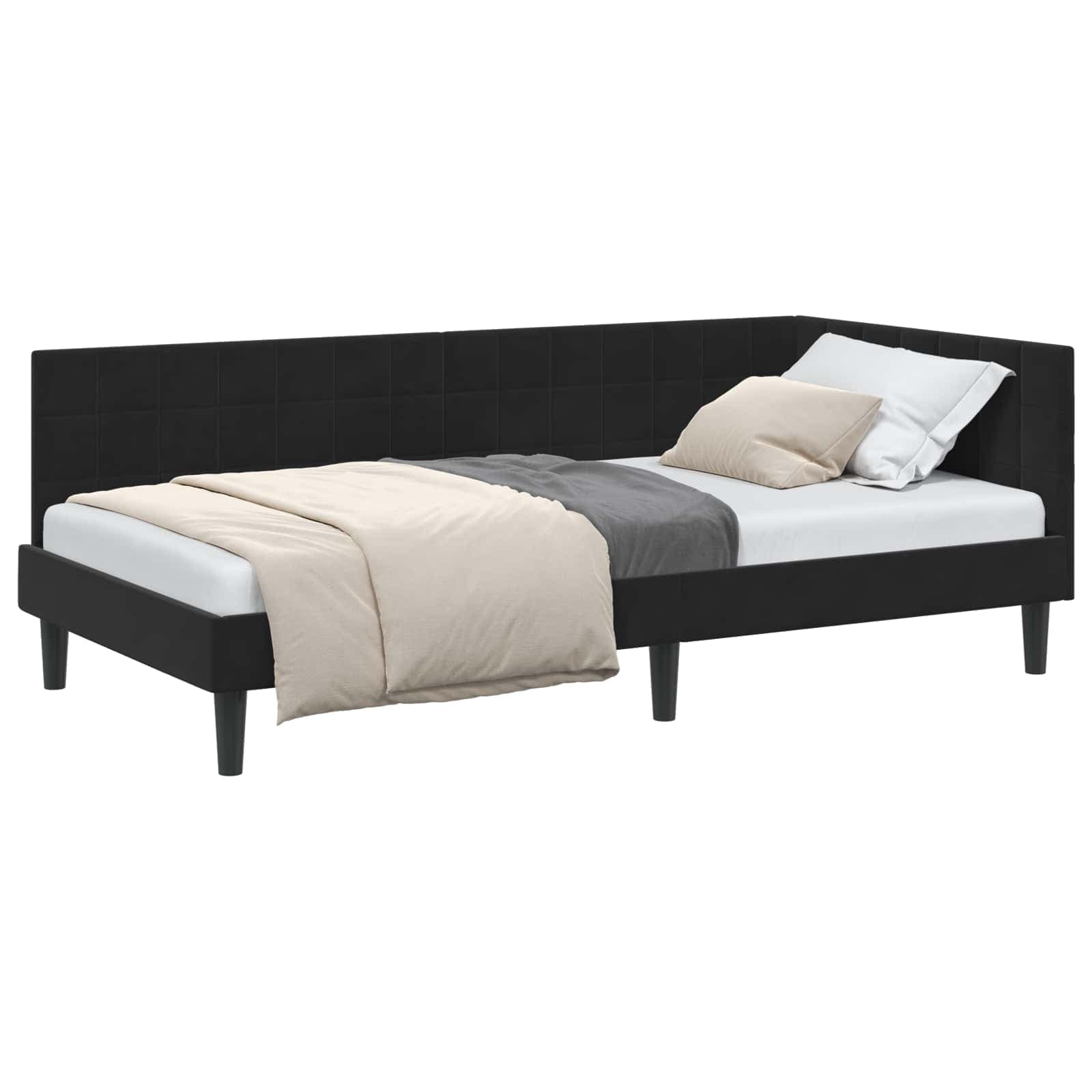 vidaXL Estrutura de Cama de Canto Preto 90 cm x 200 cm Veludo