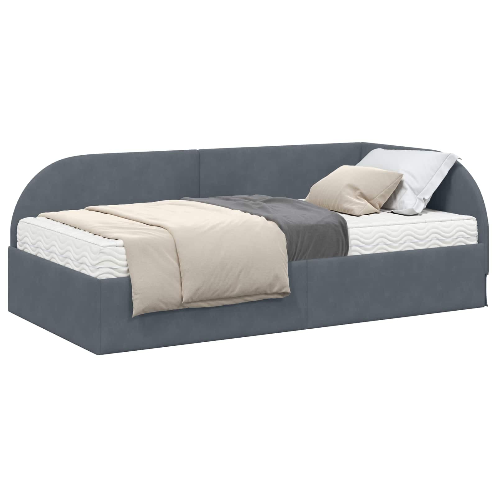 vidaXL Estrutura de Cama de Canto com Colchão 2 pcs Cinzeto Veludo