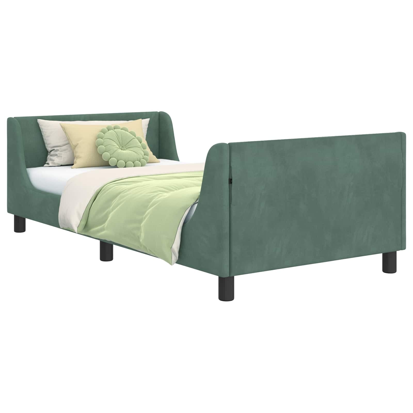 vidaXL Estrutura de Cama Infantil com Cabeceira Verde do Mar Veludo