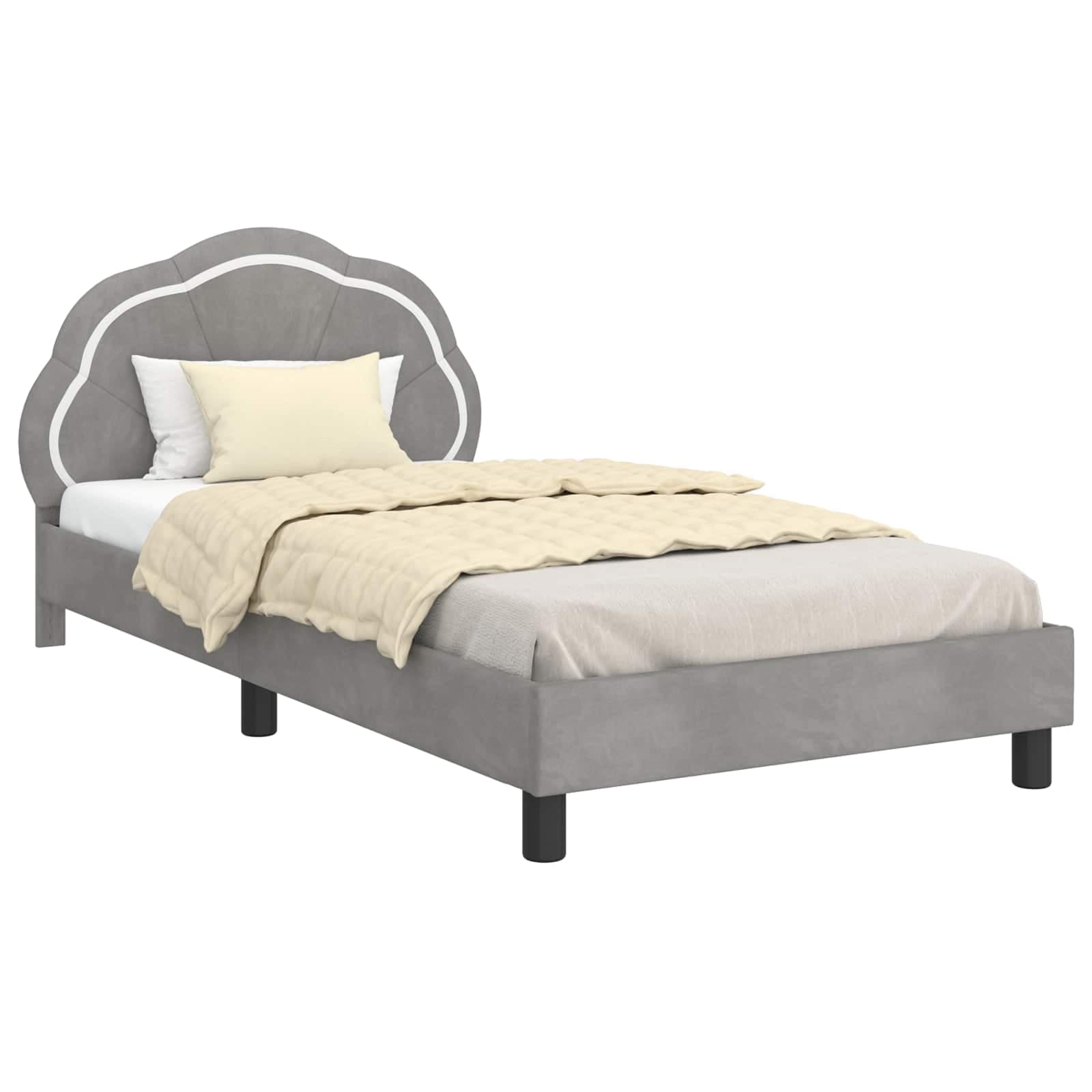 vidaXL Estrutura de Cama Infantil com Cabeceira Cinzento-claro Veludo