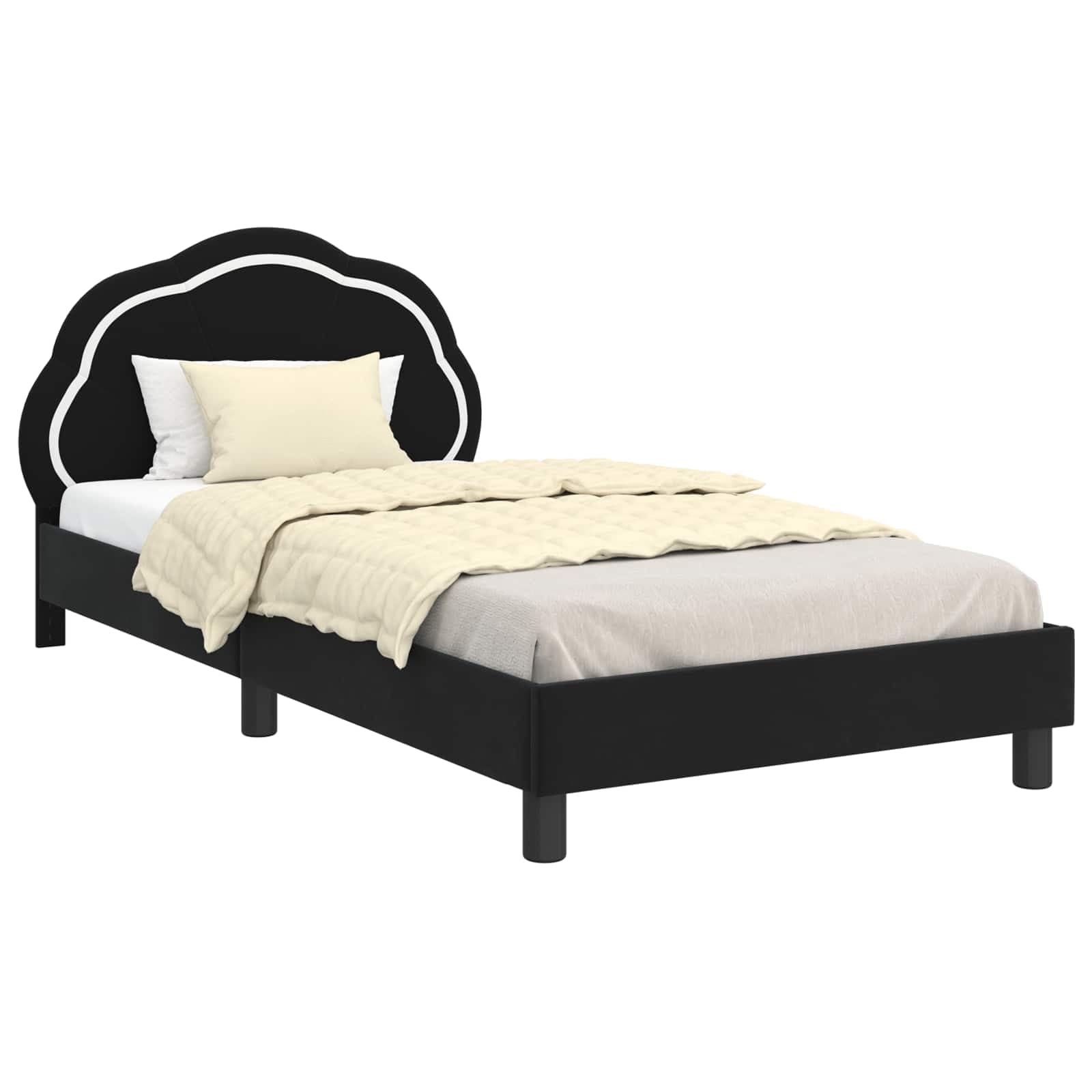 vidaXL Estrutura de Cama Infantil com Cabeceira Preto 90 x 190 cm