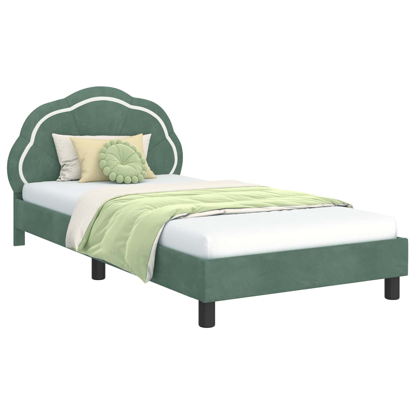 vidaXL Estrutura de Cama Infantil com Cabeceira Verde do Mar Veludo