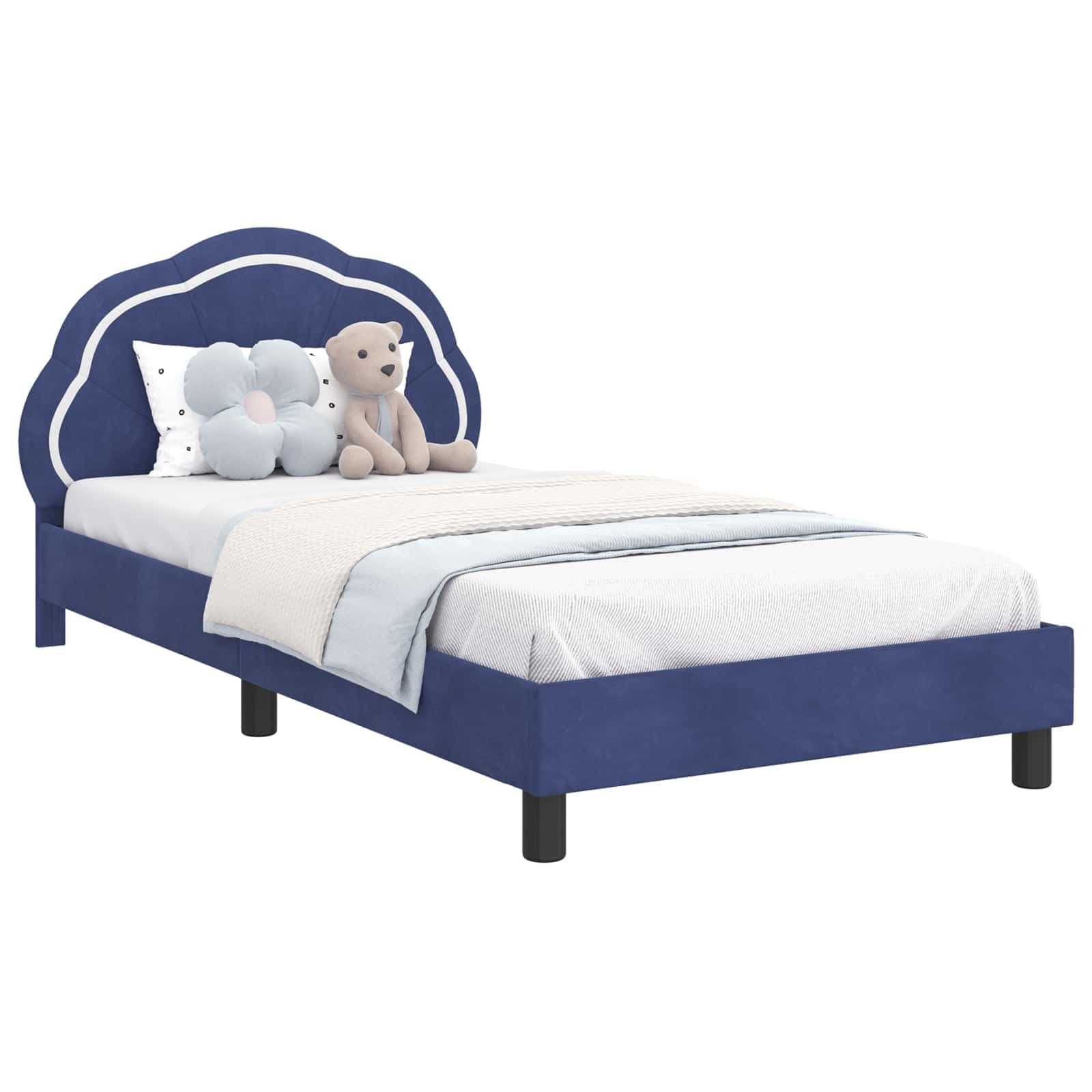 vidaXL Estrutura de Cama Infantil com Cabeceira Azul Polícia Veludo