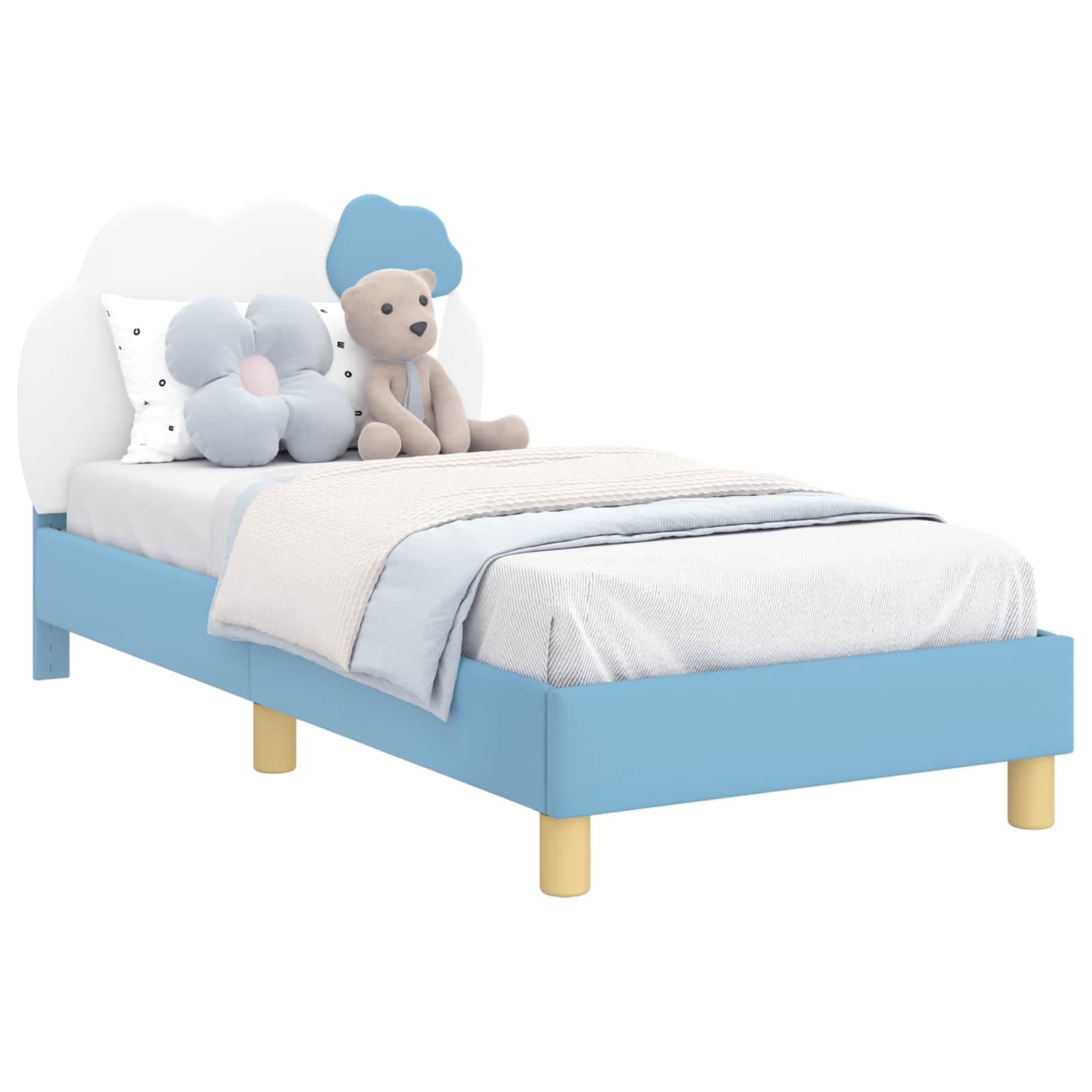 vidaXL Estrutura de Cama Infantil com Cabeceira Azul 80 x 160 cm PU