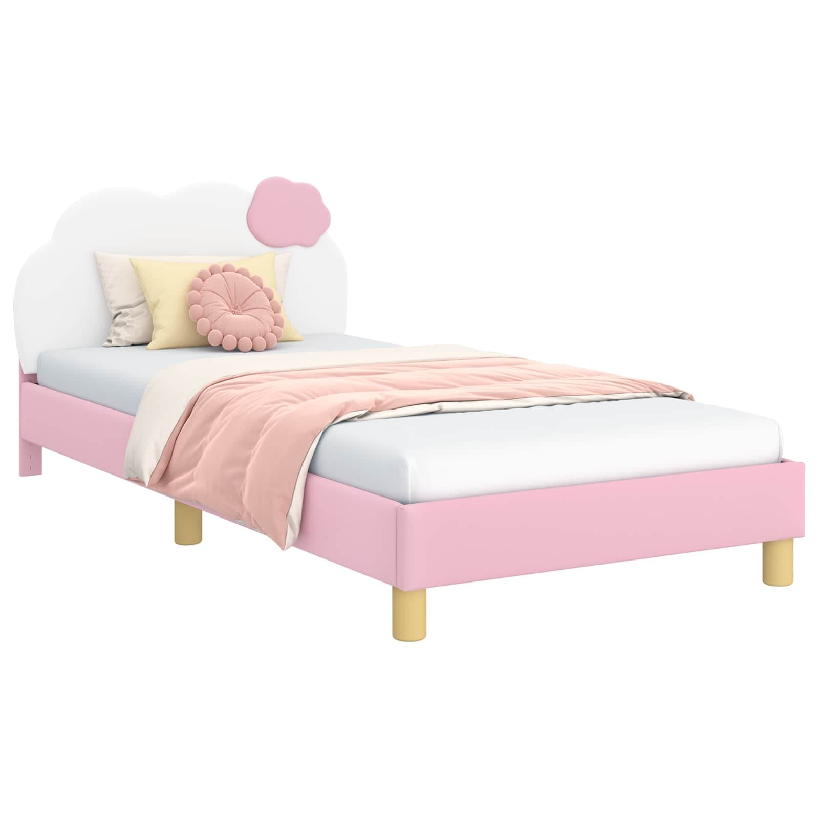 vidaXL Estrutura de Cama Infantil com Cabeceira Rosa 90 x 190 cm PU