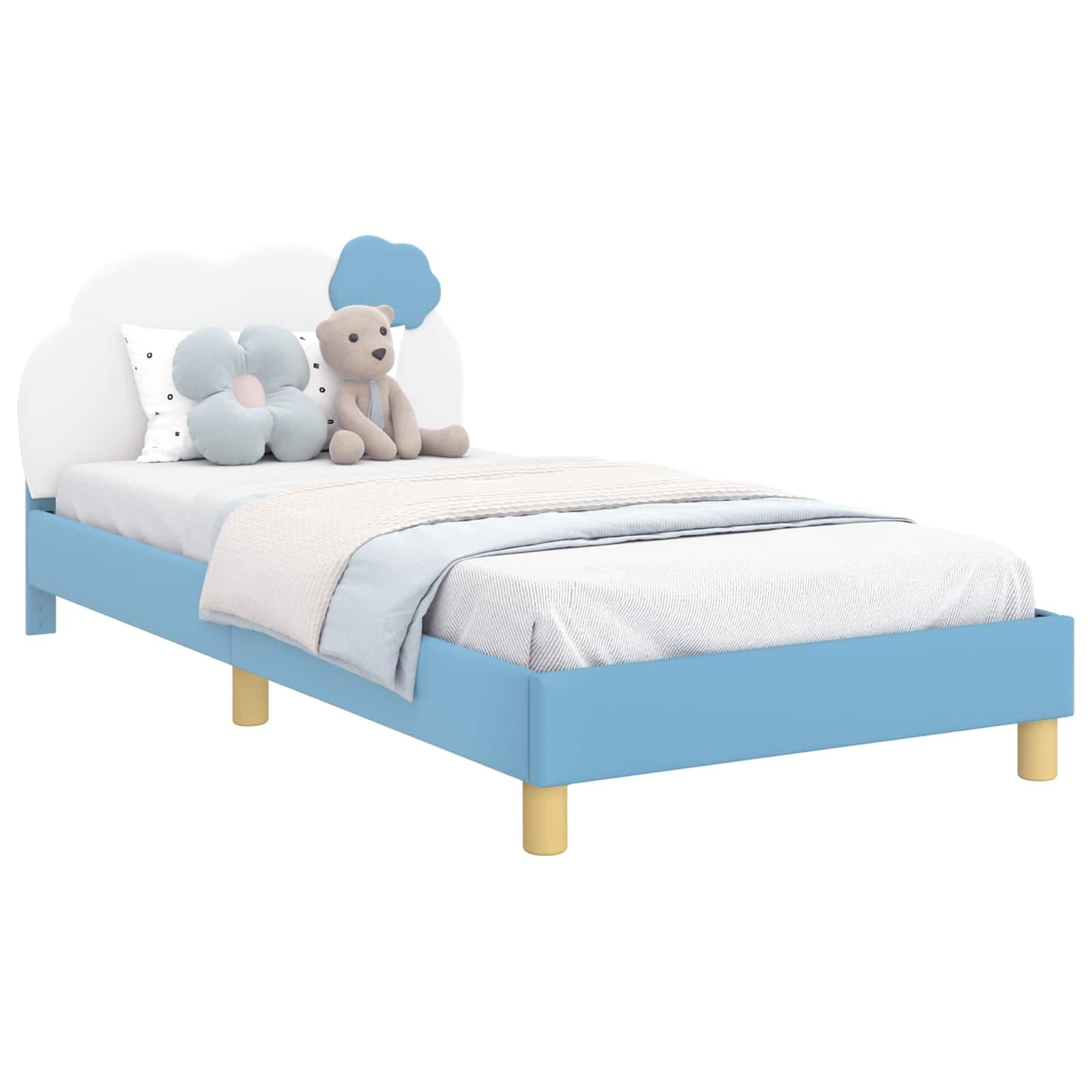 vidaXL Estrutura de Cama Infantil com Cabeceira Azul 90 x 190 cm PU