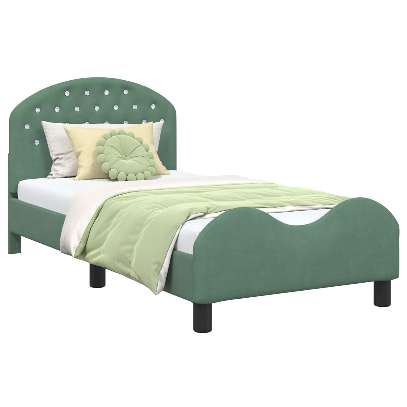 vidaXL Estrutura de Cama Infantil com Cabeceira Verde do Mar Veludo