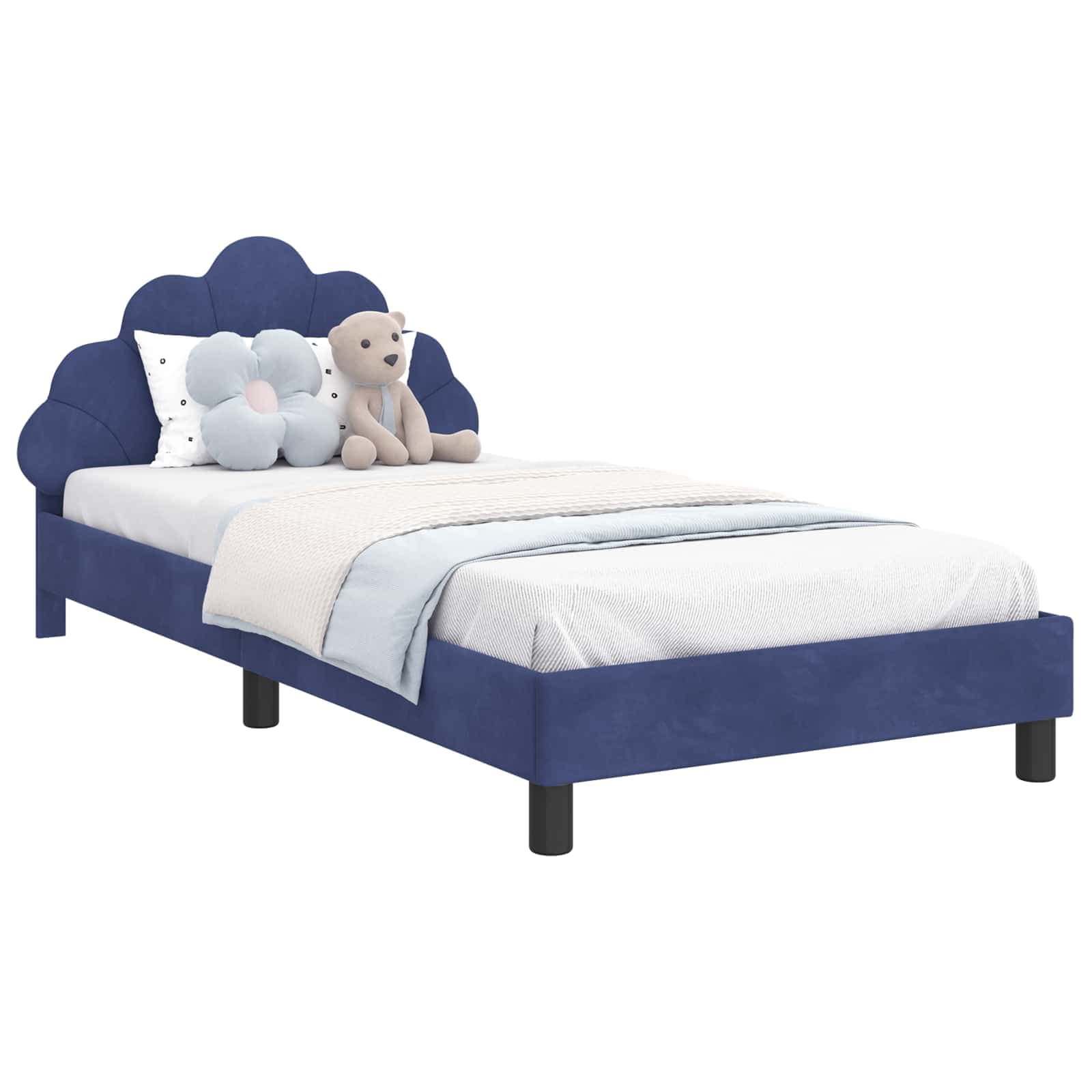 vidaXL Estrutura de Cama Infantil com Cabeceira Azul Polícia Veludo