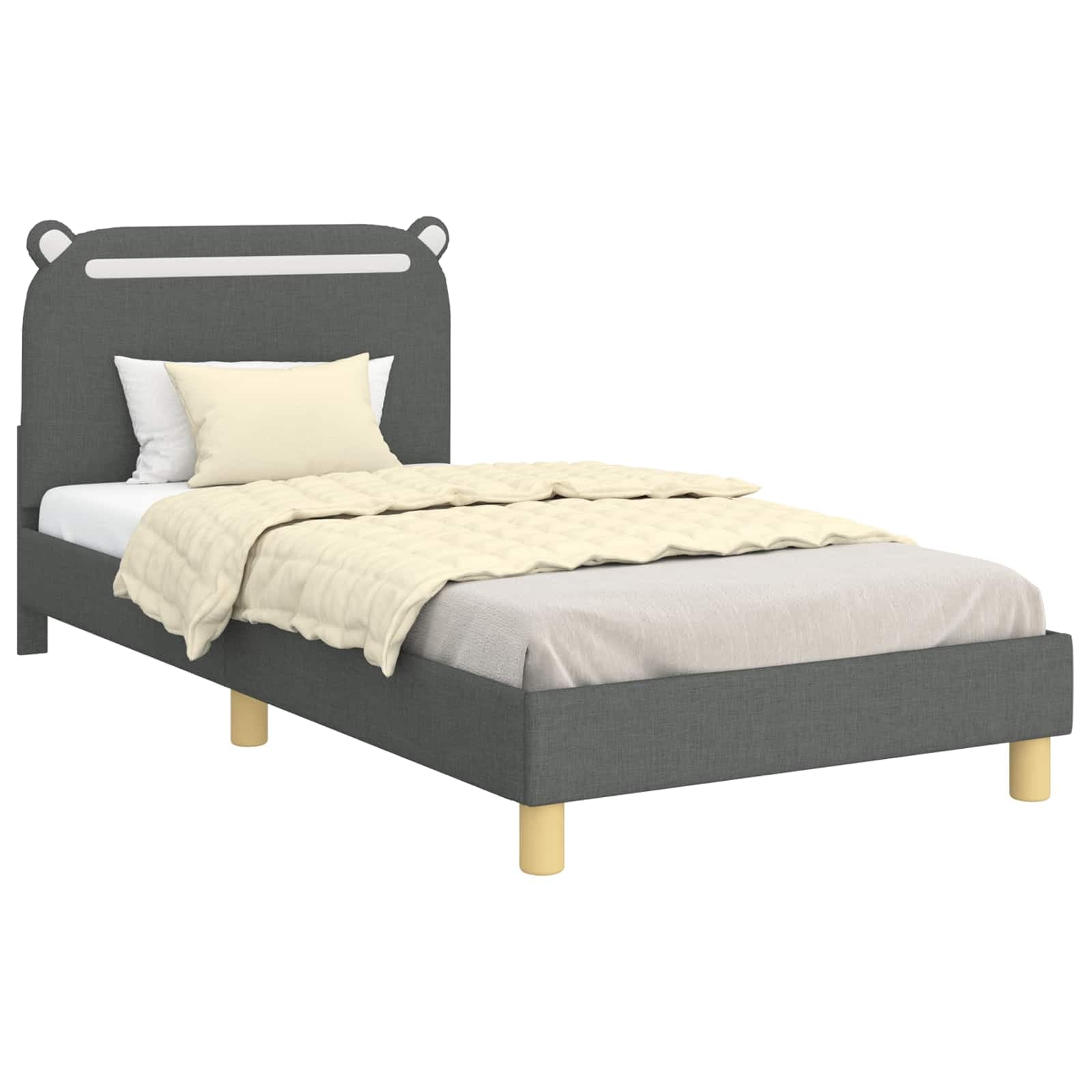vidaXL Estrutura de Cama Infantil com Cabeceira Cinzento-Escuro Tecido