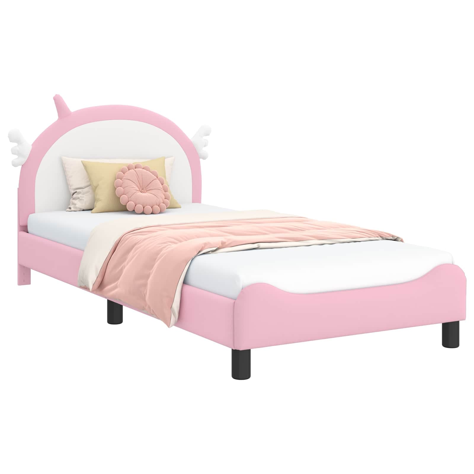 vidaXL Estrutura de Cama Infantil com Cabeceira Rosa 90 x 190 cm PU