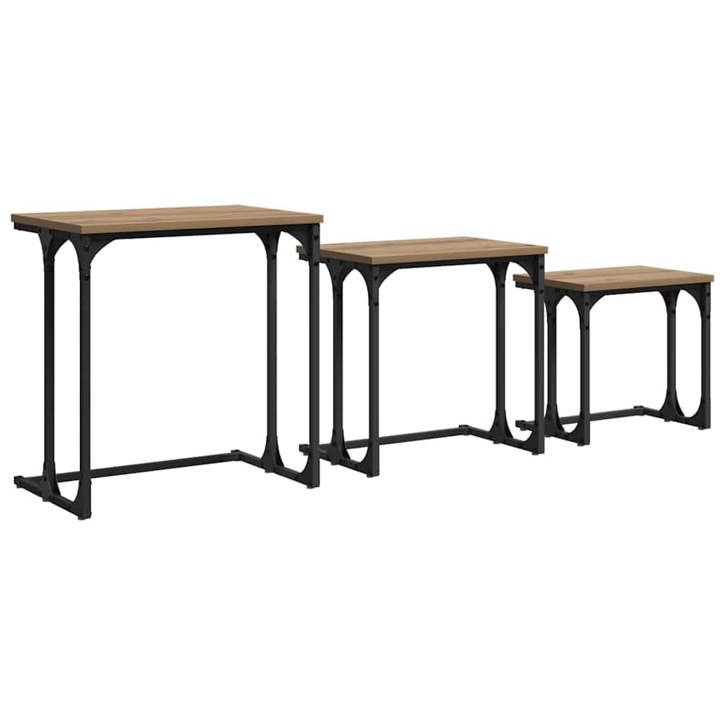 vidaXL Mesa de Café Empilhável 3 pcs carvalho artisiano