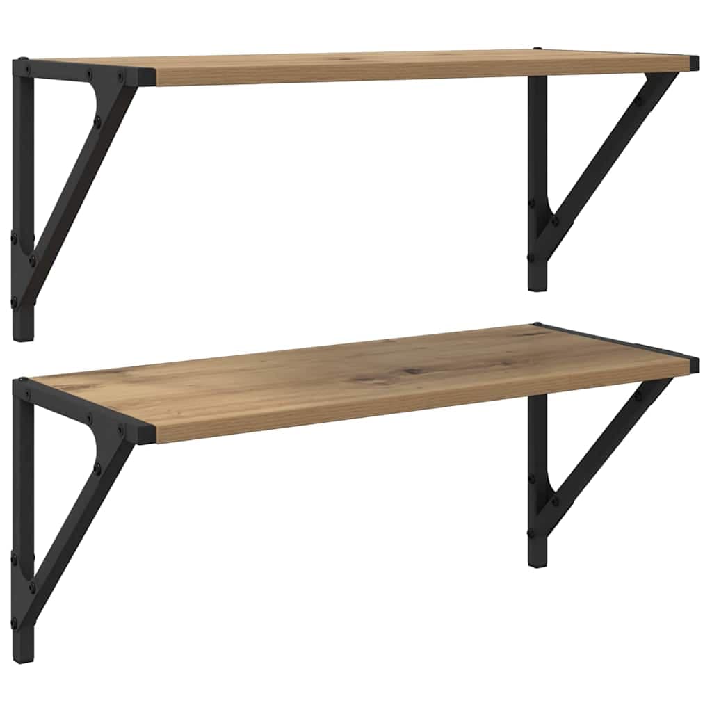 vidaXL Prateleiras de Parede com prateleira 2 pcs Carvalho Artesanal