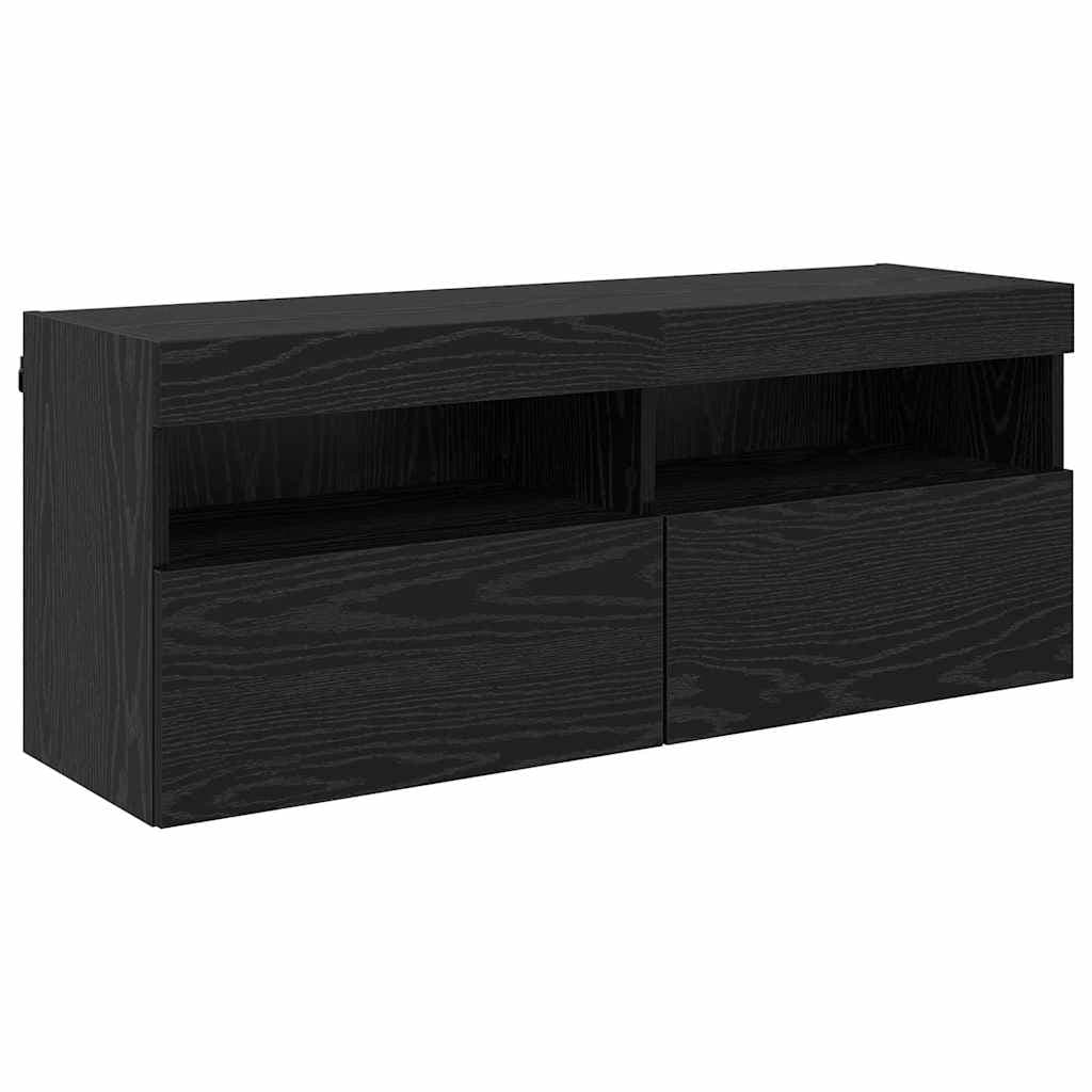 vidaXL Armário de TV de Parede com LED Carvalho Preto 100 x 30 x 40 cm