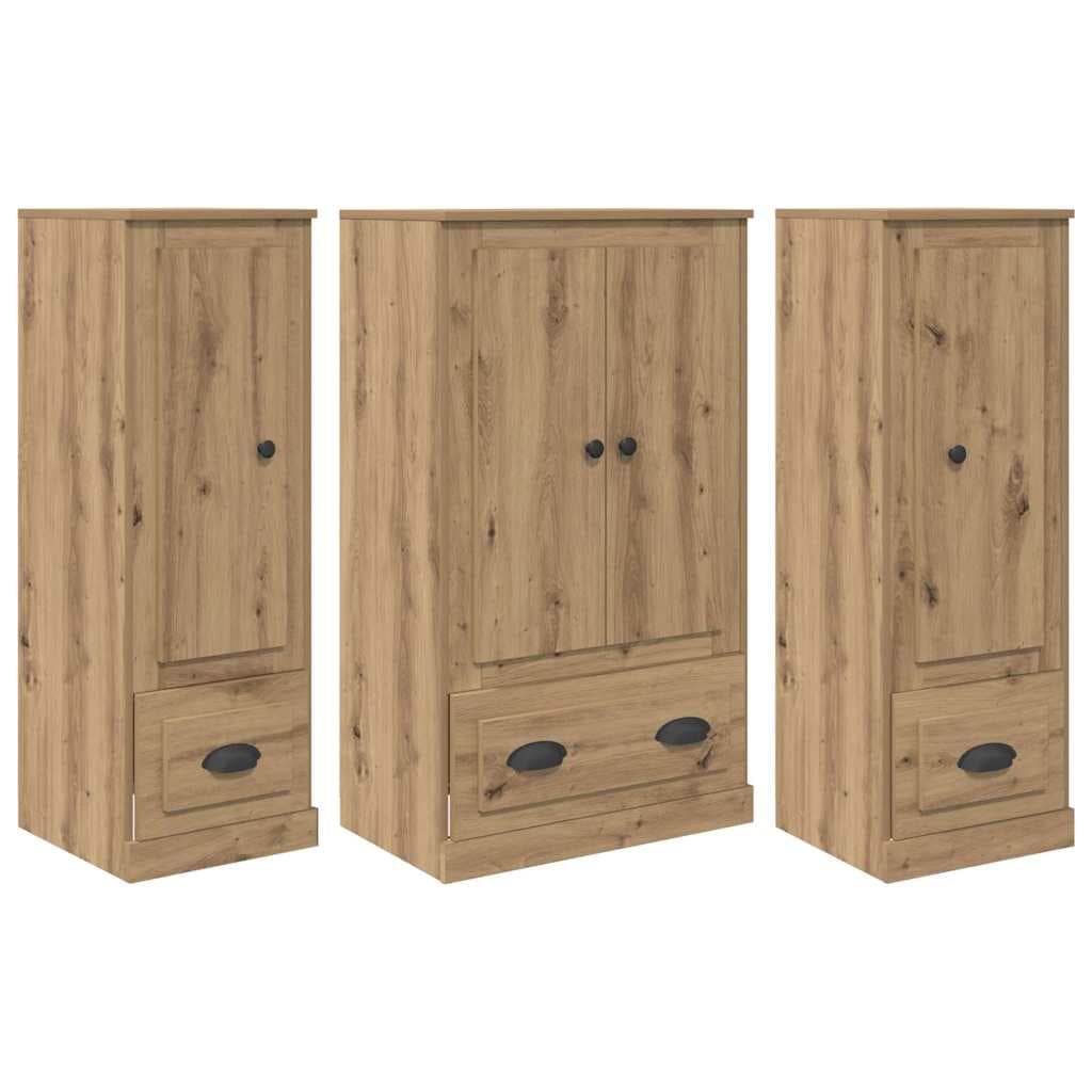 vidaXL Buffê com gaveta 3 pcs Carvalho Artesanal Madeira processada