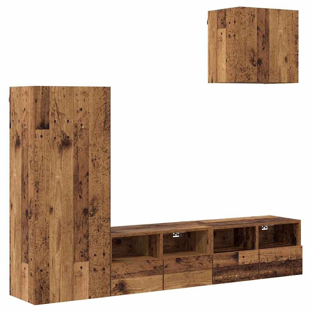 vidaXL Unidades de Parede para TV 4 pcs Madeira Antiga