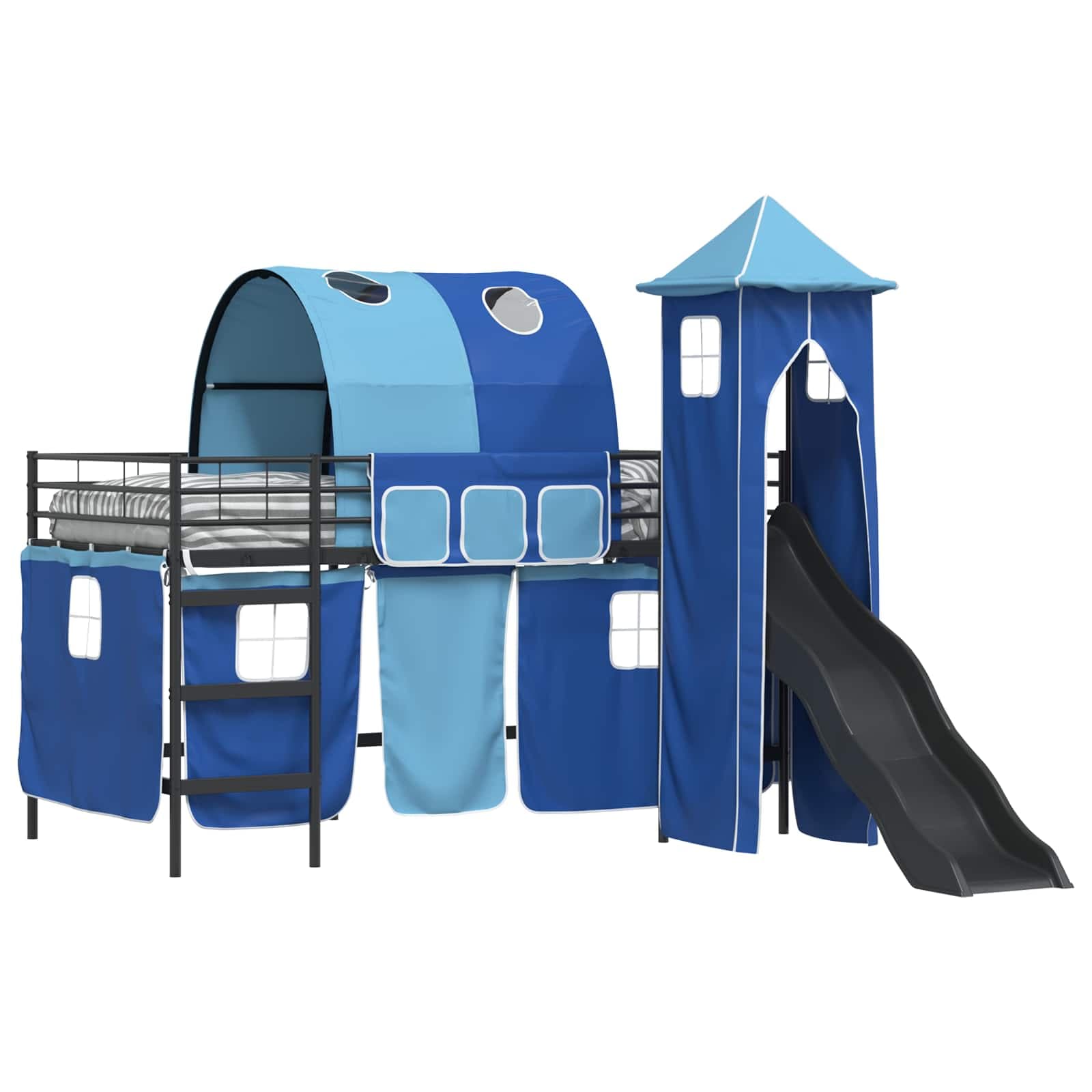 vidaXL Estrutura de Cama Loft para Crianças Preto e Azul 90 x 200 cm