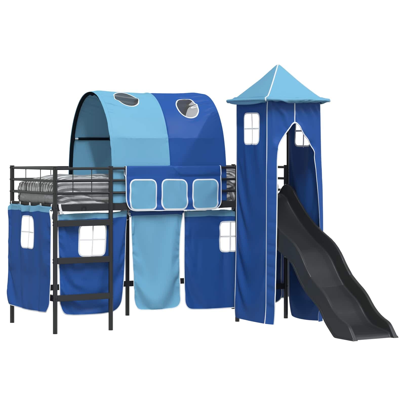 vidaXL Estrutura de Cama Loft para Crianças Preto e Azul 100 x 190 cm