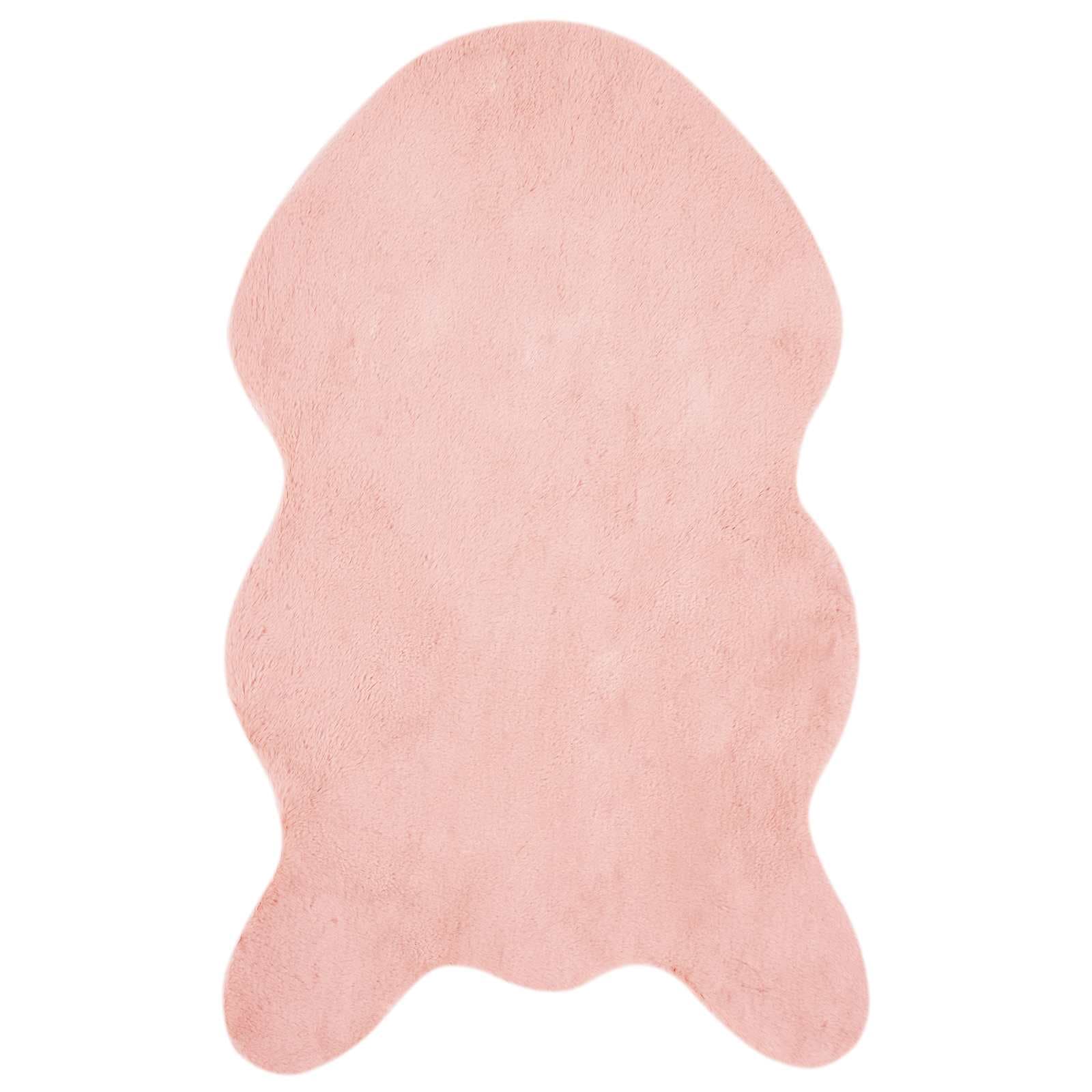 Tapete vidaXL de Pelúcia de Coelho Falso Antiderrapante Olite Rosa - 1313041449