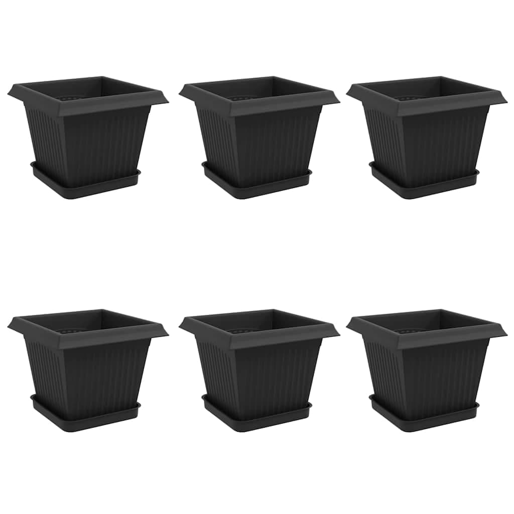 vidaXL Vasos de Plantas 6 pcs Preto 20 x 20 x 16 cm Plástico