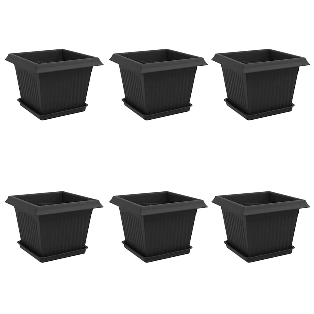 vidaXL Vasos de Plantas 6 pcs Preto 23 x 23 x 17,5 cm Plástico