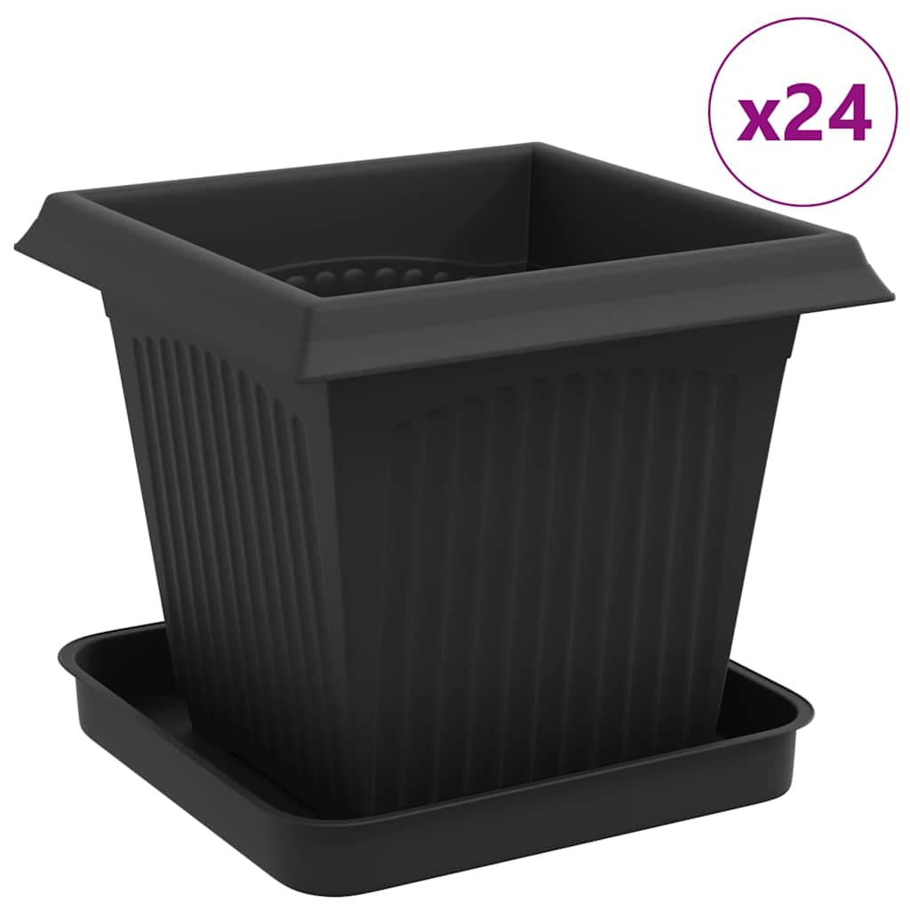 vidaXL Vasos de Plantas 24 pcs Preto 16 x 16 x 14 cm Plástico