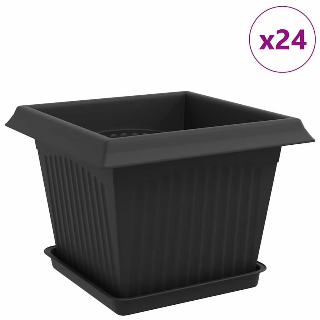 vidaXL Vasos de Plantas 24 pcs Preto 23 x 23 x 17,5 cm Plástico