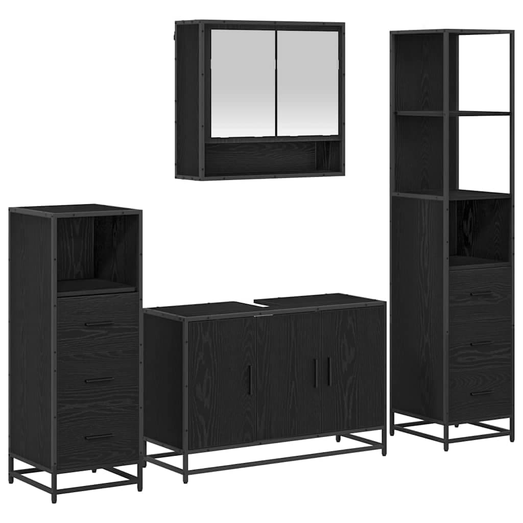 vidaXL Conjunto de Móveis para Banheiro com porta 4 pcs Carvalho Preto