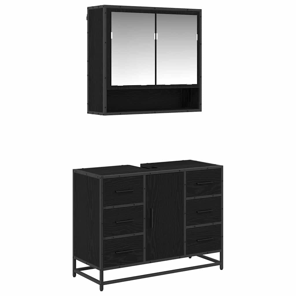 vidaXL Conjunto de Móveis para Banheiro com porta 2 pcs Carvalho Preto