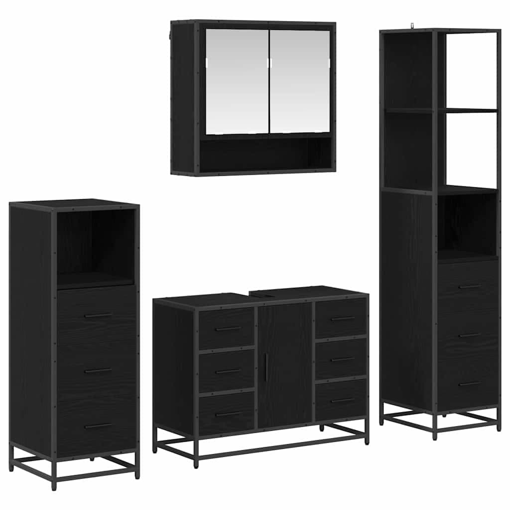 vidaXL Conjunto de Móveis para Banheiro com porta 4 pcs Carvalho Preto