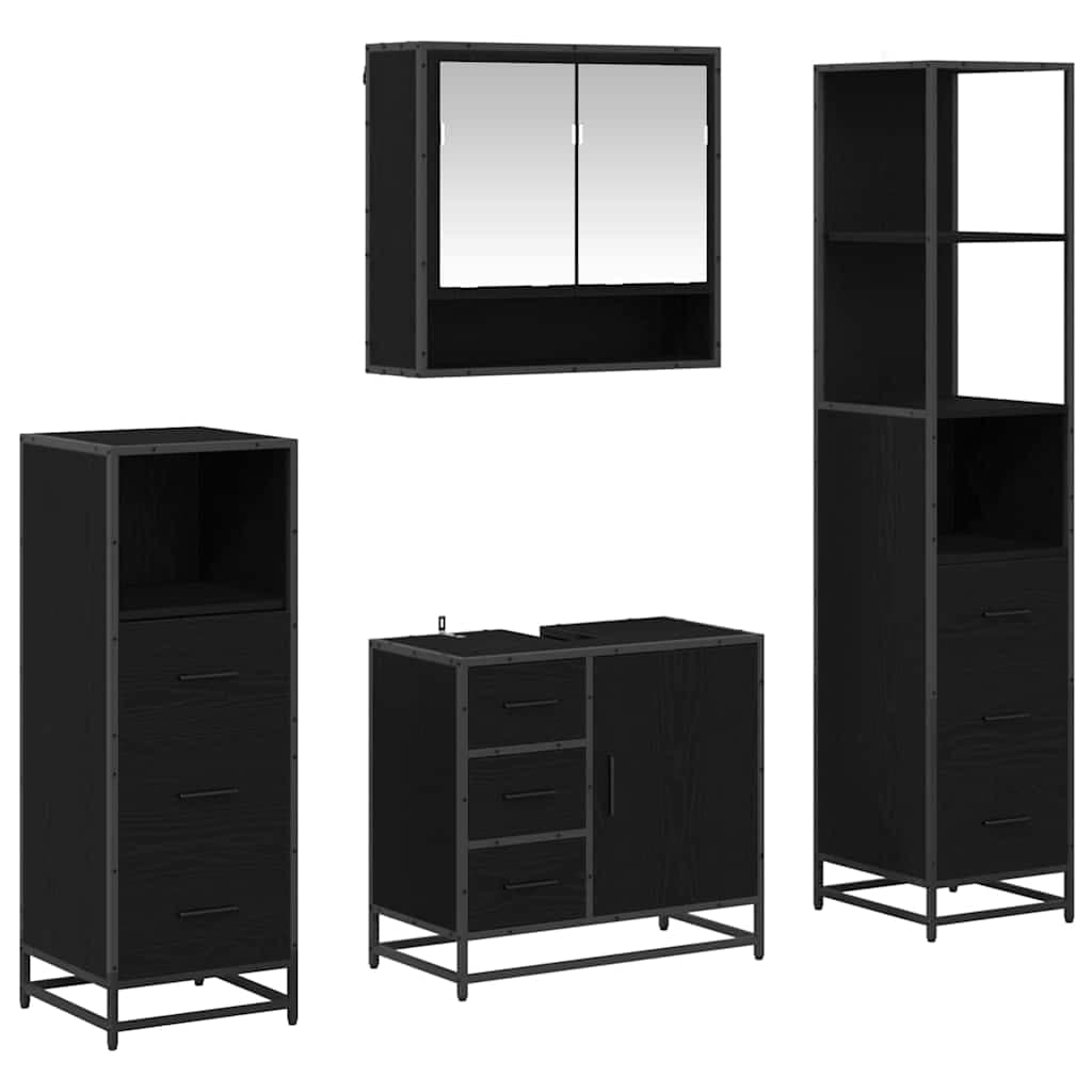 vidaXL Conjunto de Móveis para Banheiro com porta 4 pcs Carvalho Preto