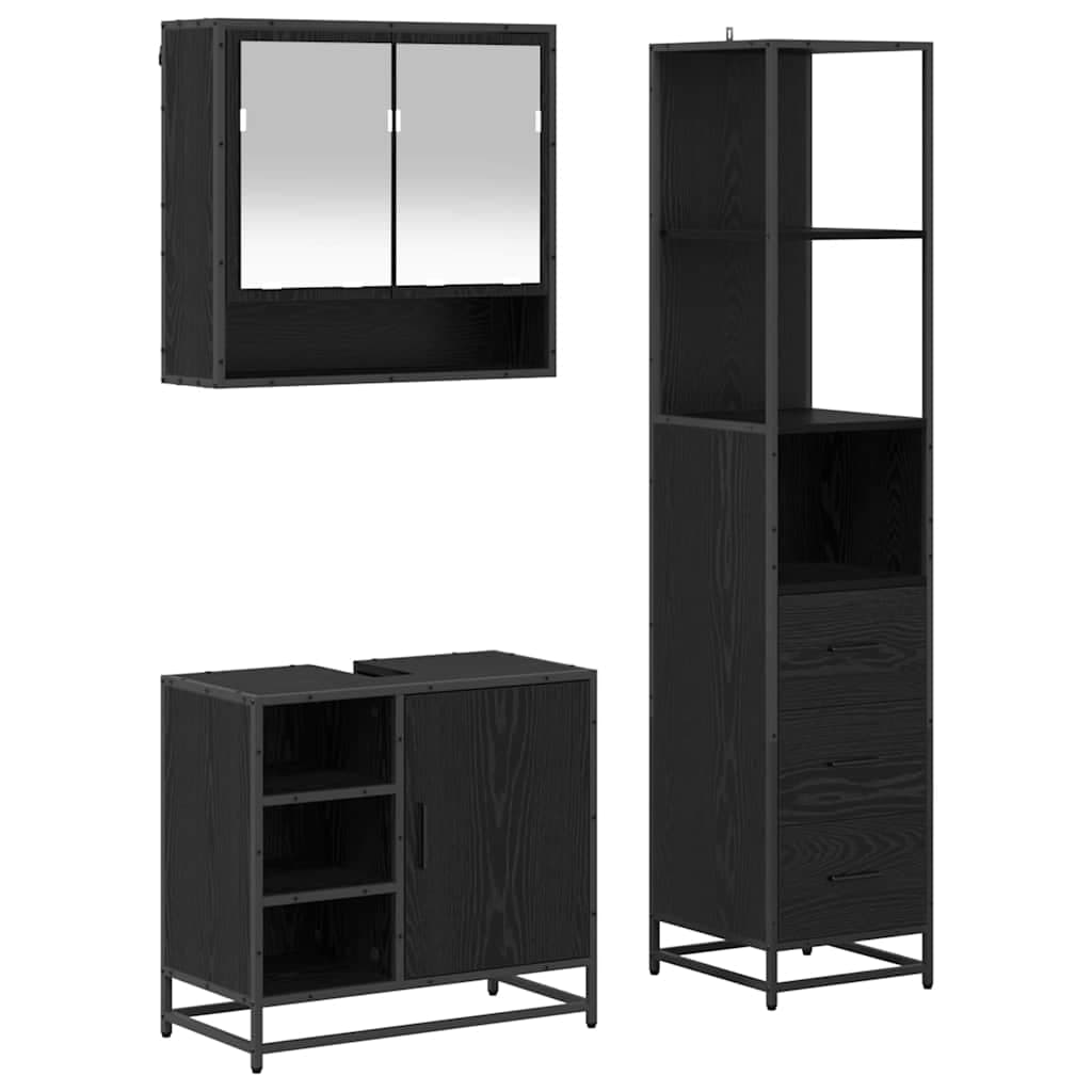 vidaXL Conjunto de Móveis para Banheiro com porta 3 pcs Carvalho Preto