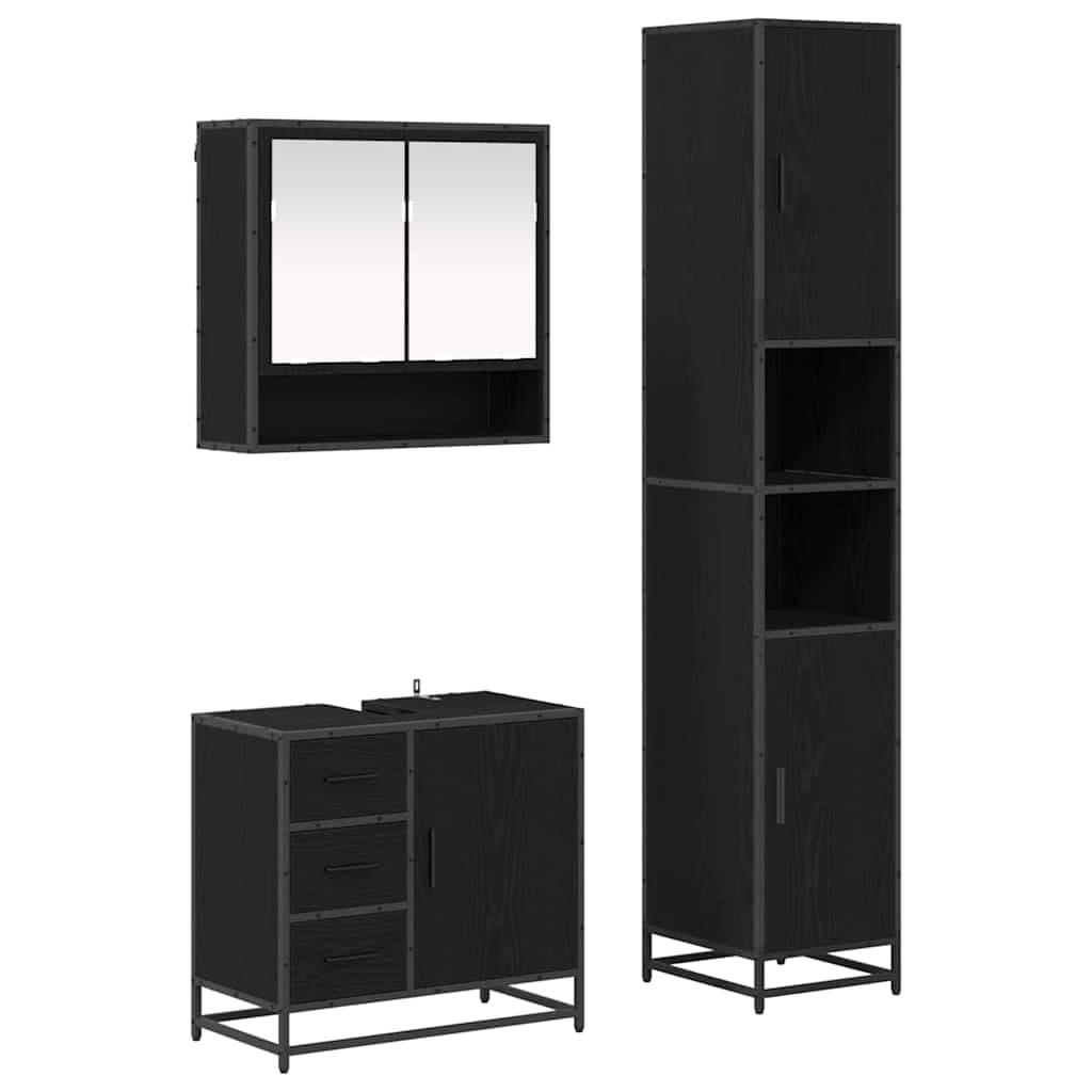 vidaXL Conjunto de Móveis para Banheiro com porta 3 pcs Carvalho Preto