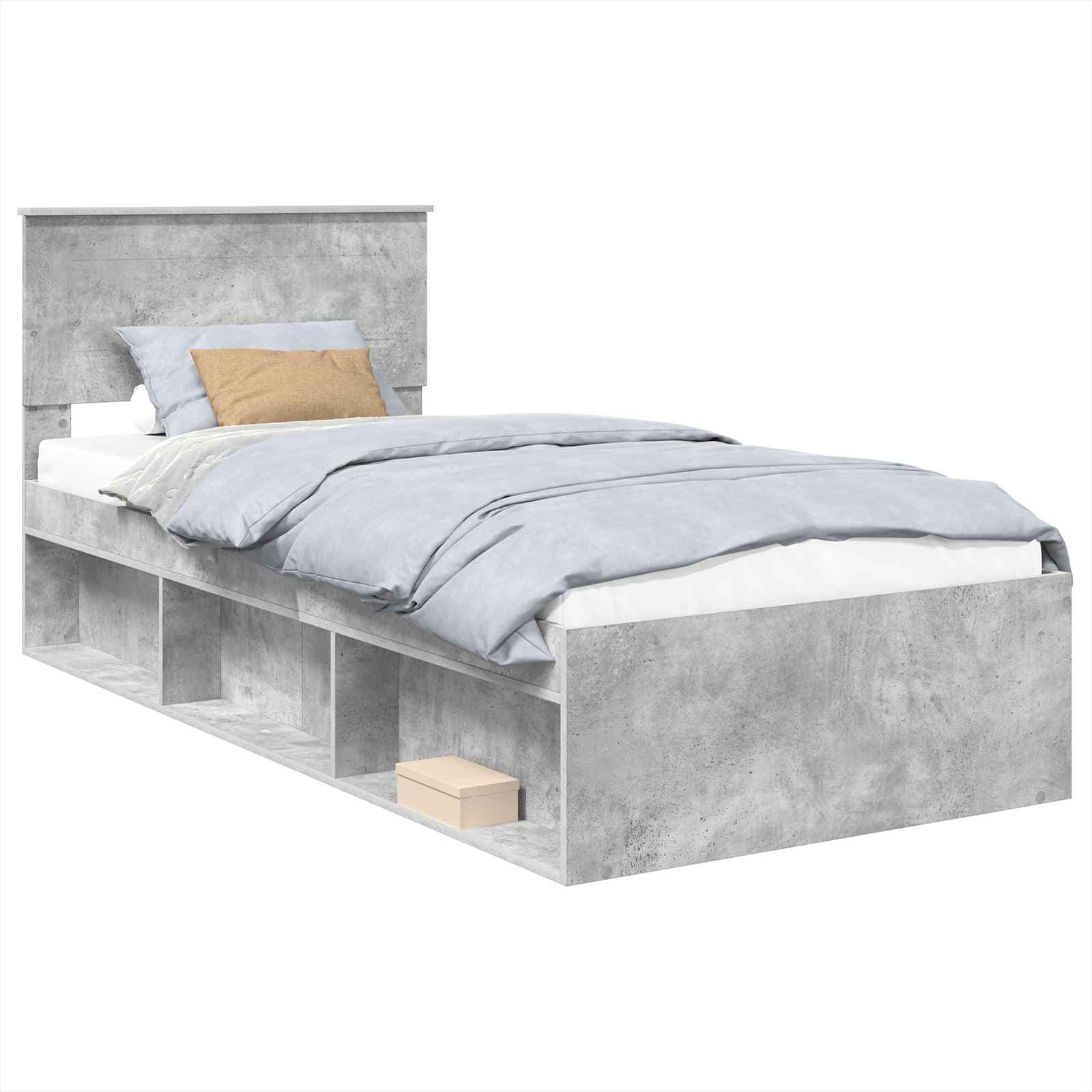 vidaXL Estrutura da Cama Cinza Concreto 90 x 190 cm Madeira processada