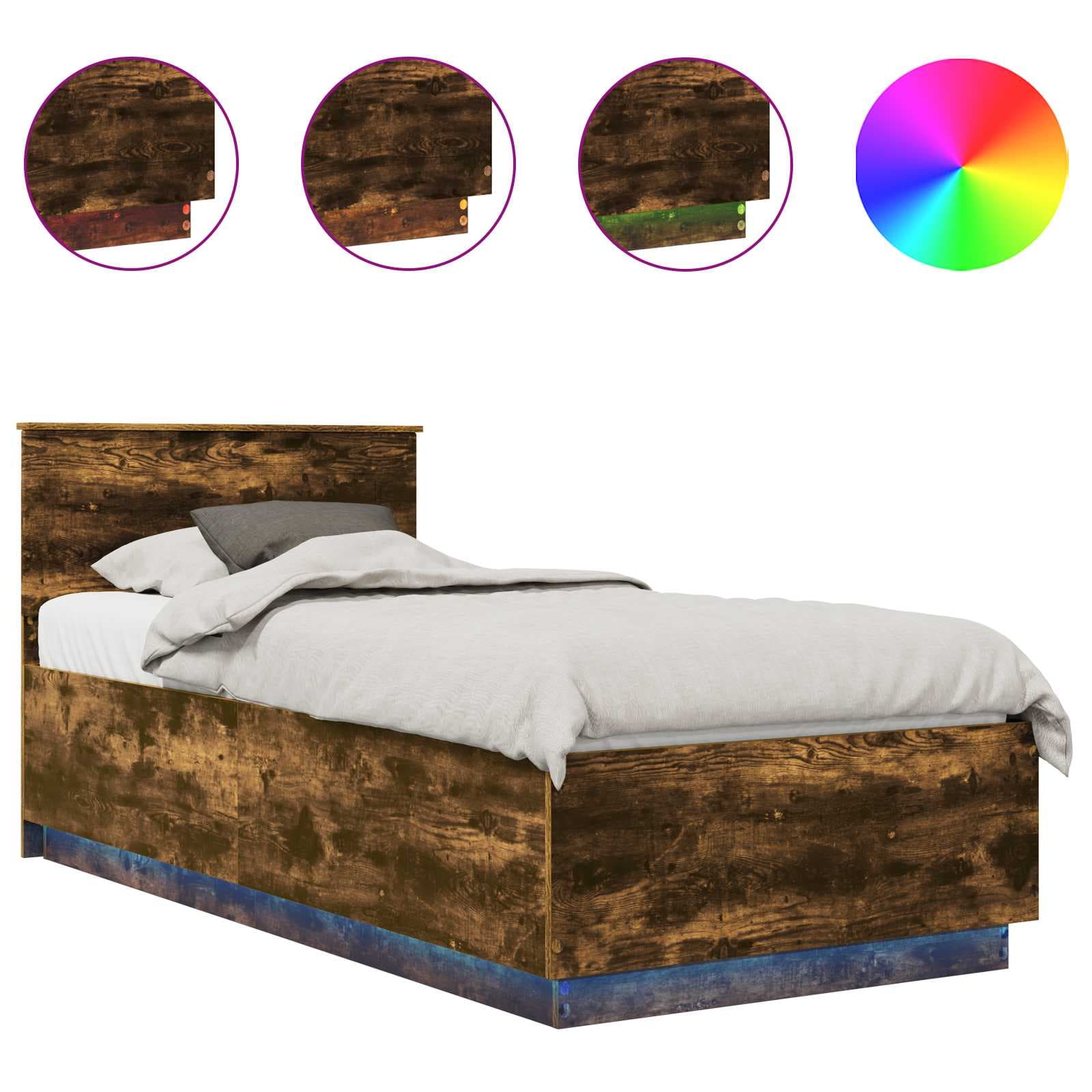 vidaXL Estrutura da Cama com fitas LED Carvalho Defumado 100 x 200 cm