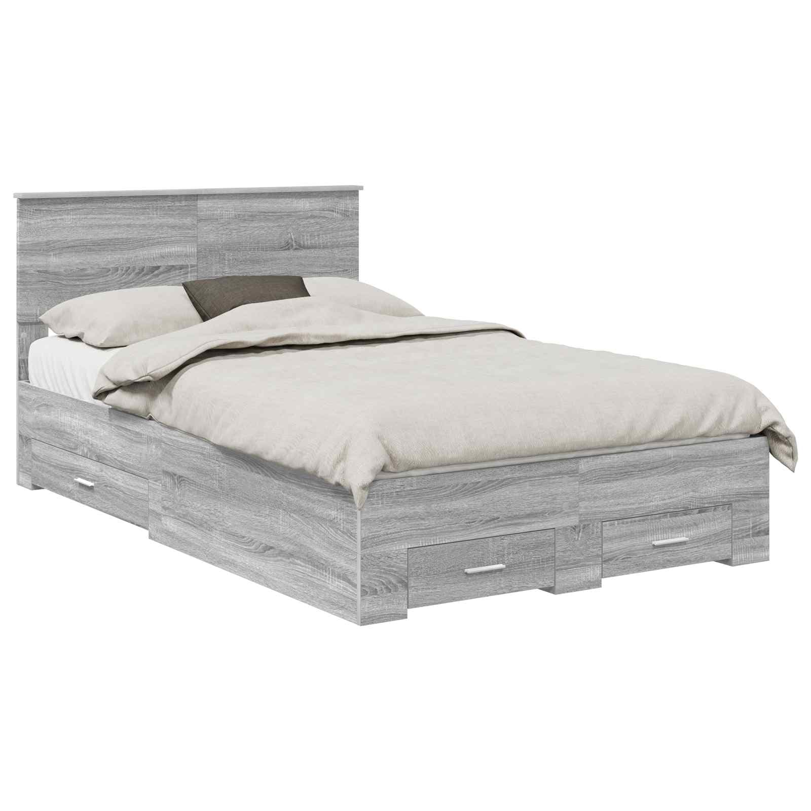 vidaXL Estrutura da Cama Cinza Sonoma 135 x 190 cm Madeira processada