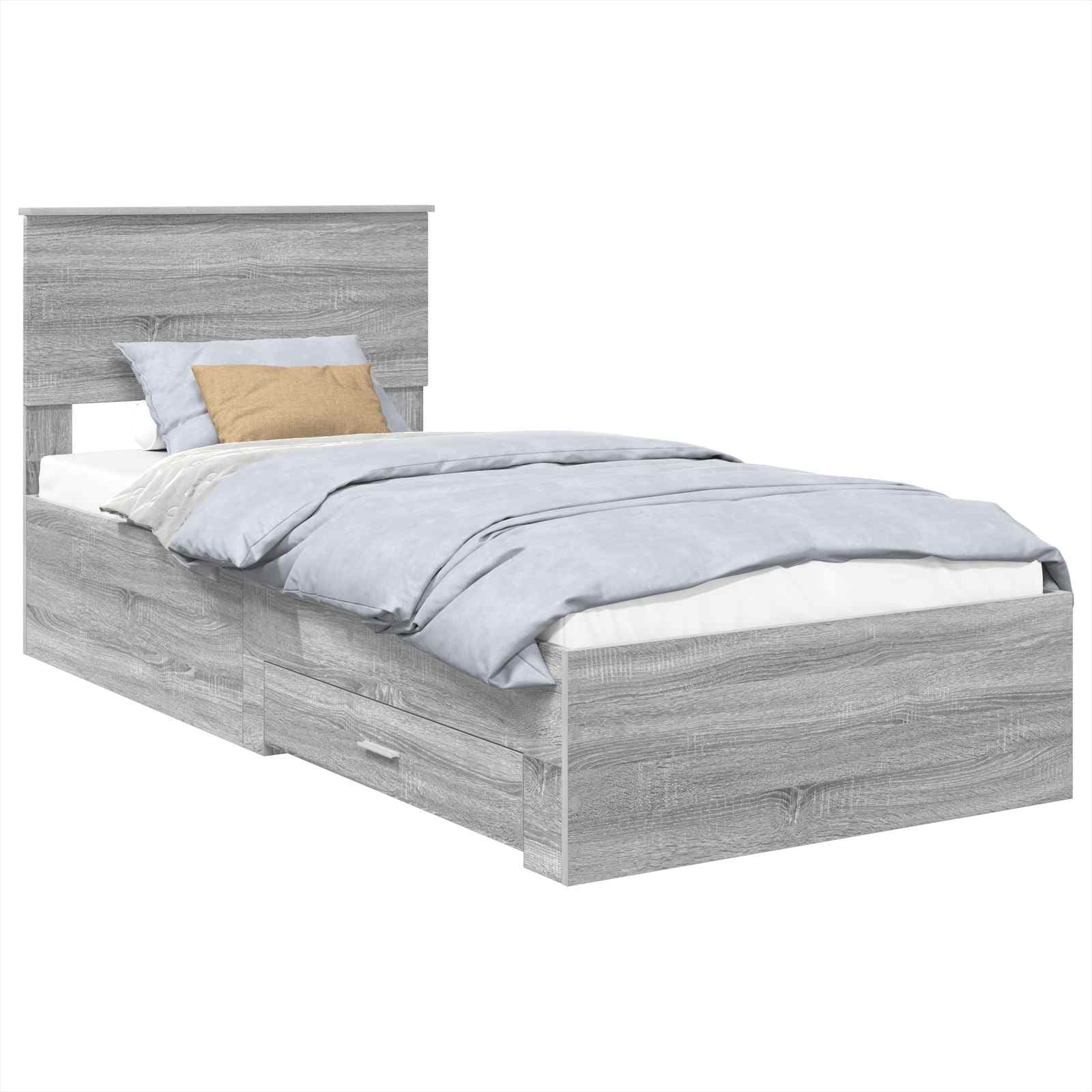 vidaXL Estrutura da Cama com gaveta Cinza Sonoma e Prata 75 x 190 cm