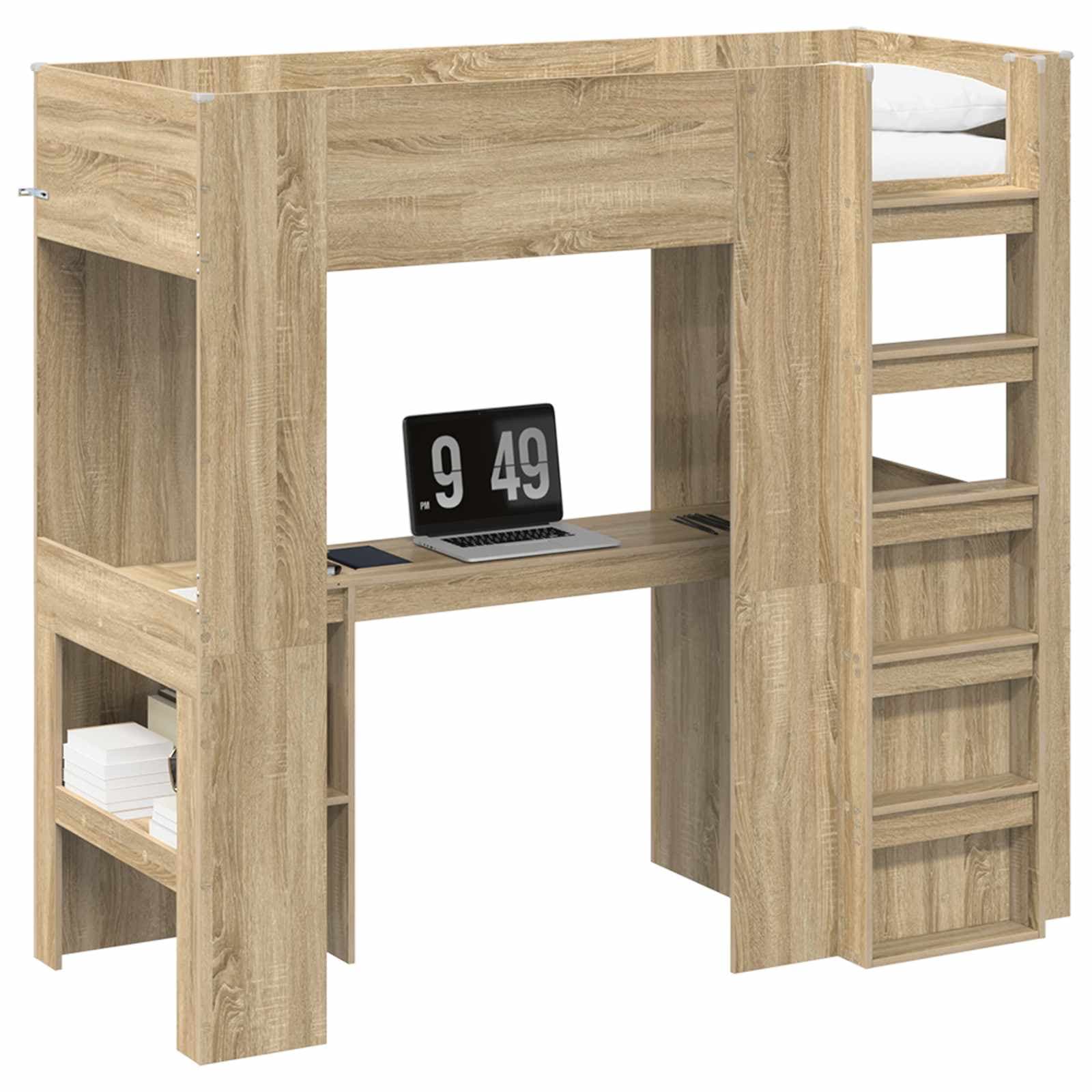 vidaXL Estrutura de Cama Loft com Mesa Carvalho Sonoma 75 x 190 cm