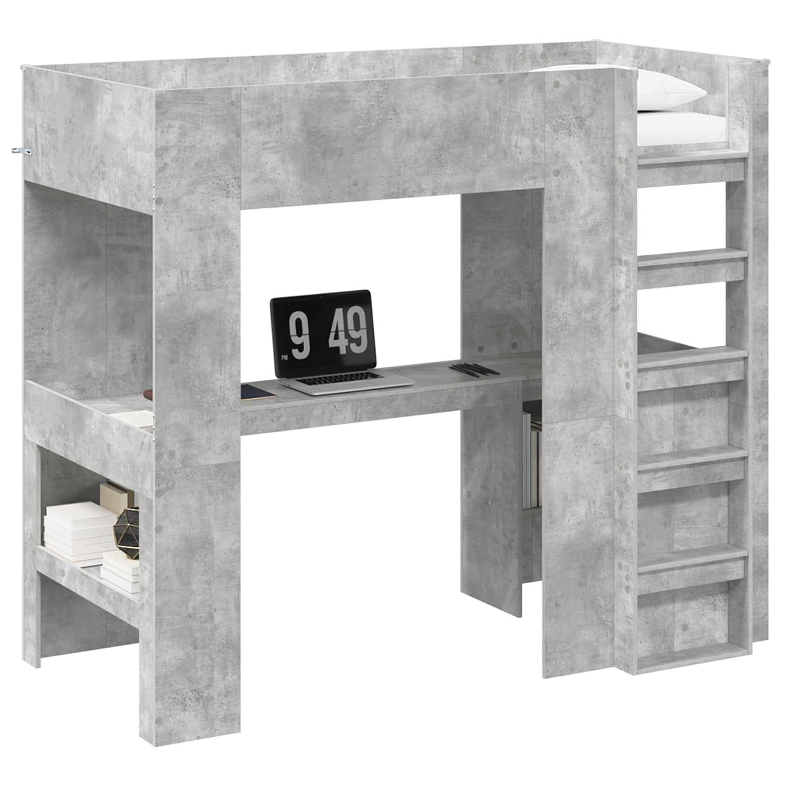 vidaXL Estrutura de Cama Loft com Mesa Cinzento 90 x 190 cm