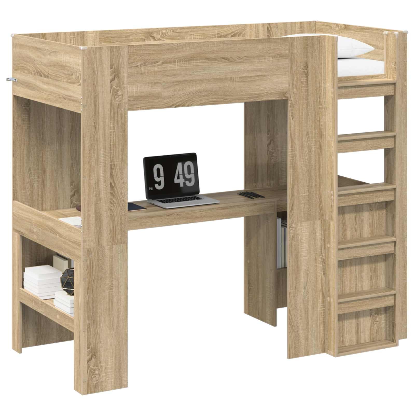 vidaXL Estrutura de Cama Loft com Mesa Carvalho Sonoma 100 x 200 cm