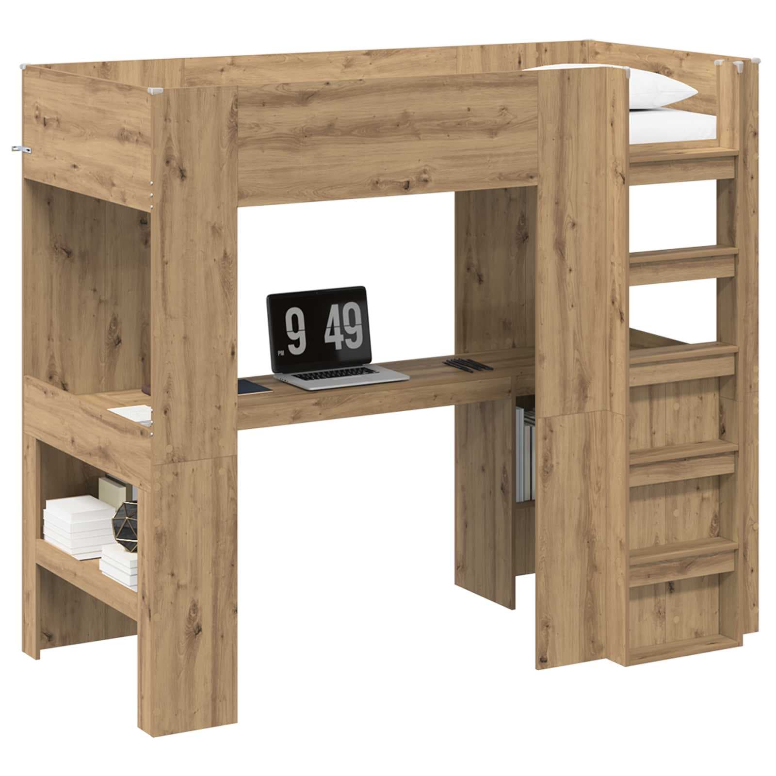 vidaXL Estrutura de Cama Loft com Mesa Carvalho Artesanal 100 x 200 cm