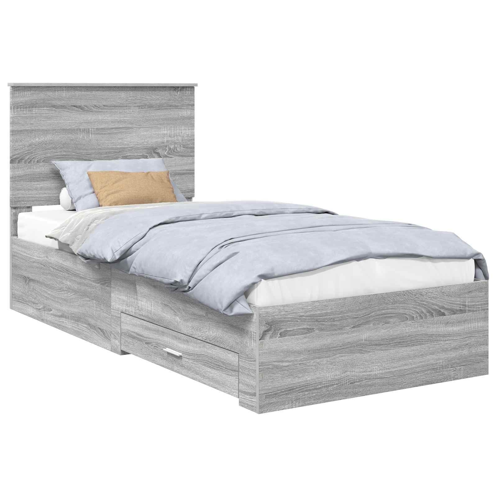 vidaXL Estrutura da Cama com gaveta Cinza Sonoma e Prata 75 x 190 cm
