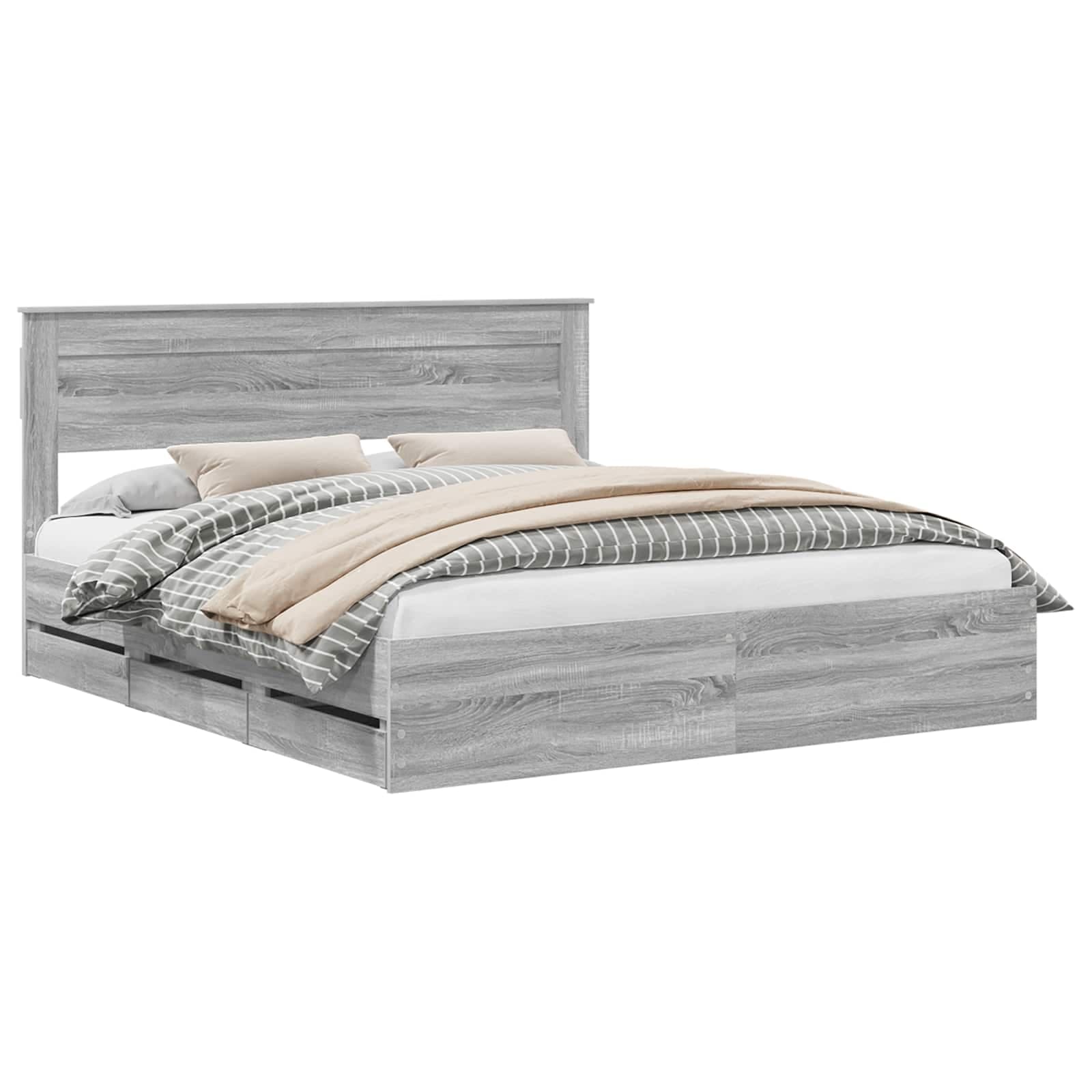 vidaXL Estrutura da Cama com gaveta Cinza Sonoma 200 x 200 cm