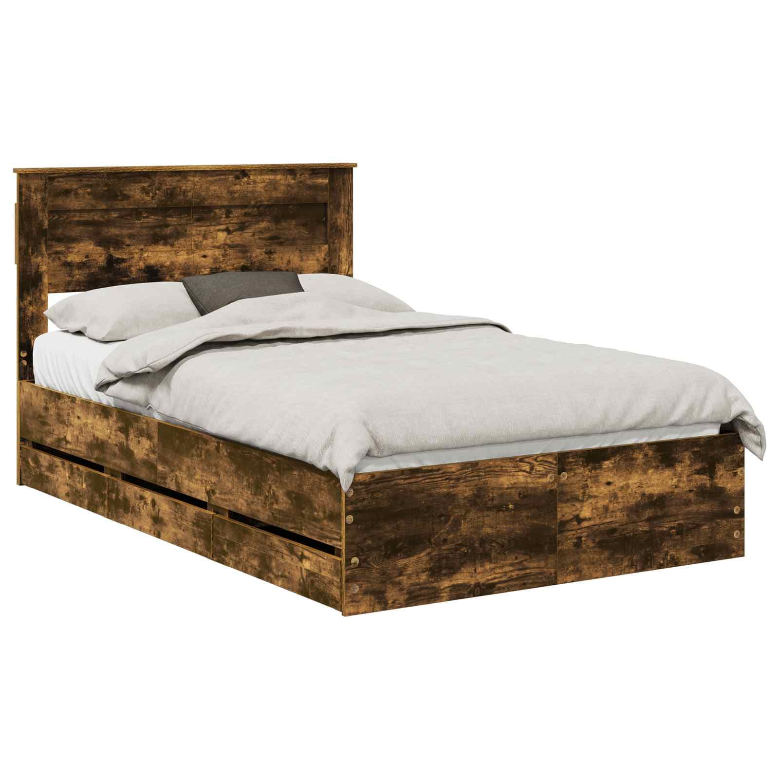vidaXL Estrutura da Cama com gaveta Carvalho Defumado 135 x 190 cm