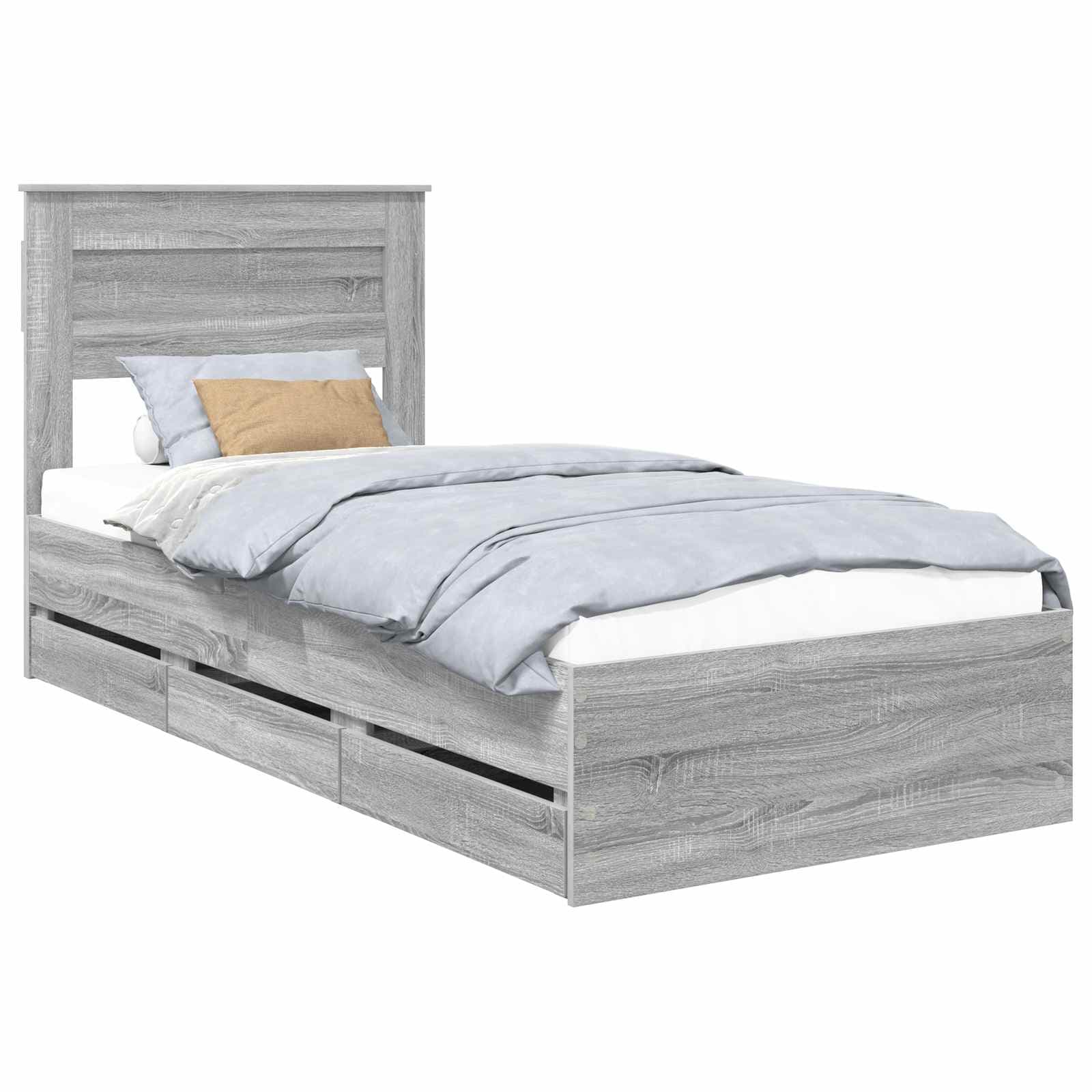 vidaXL Estrutura da Cama com gaveta Cinza Sonoma 90 x 190 cm