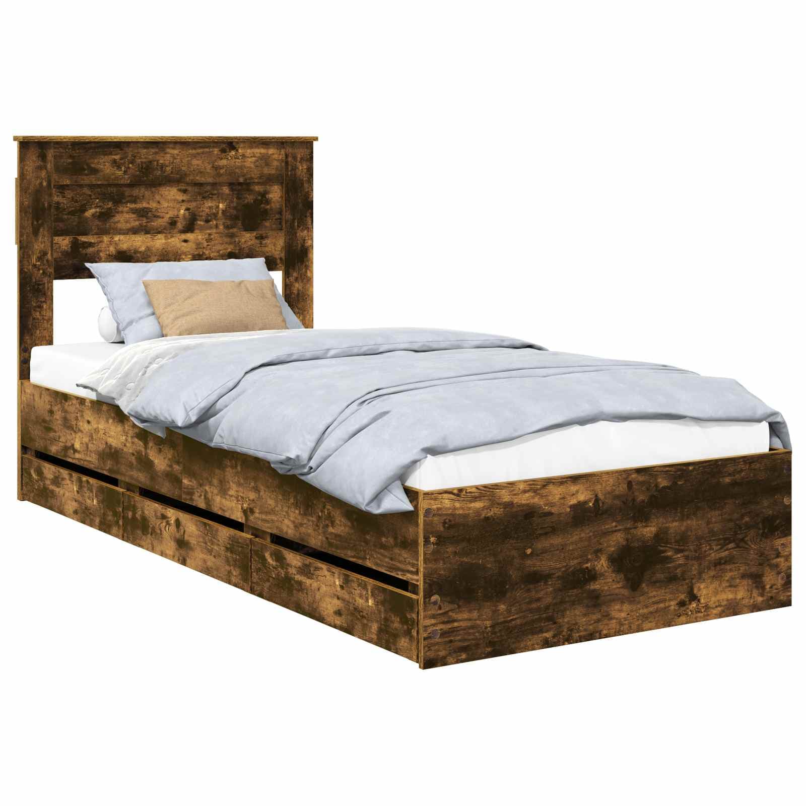 vidaXL Estrutura da Cama com gaveta Carvalho Defumado 75 x 190 cm