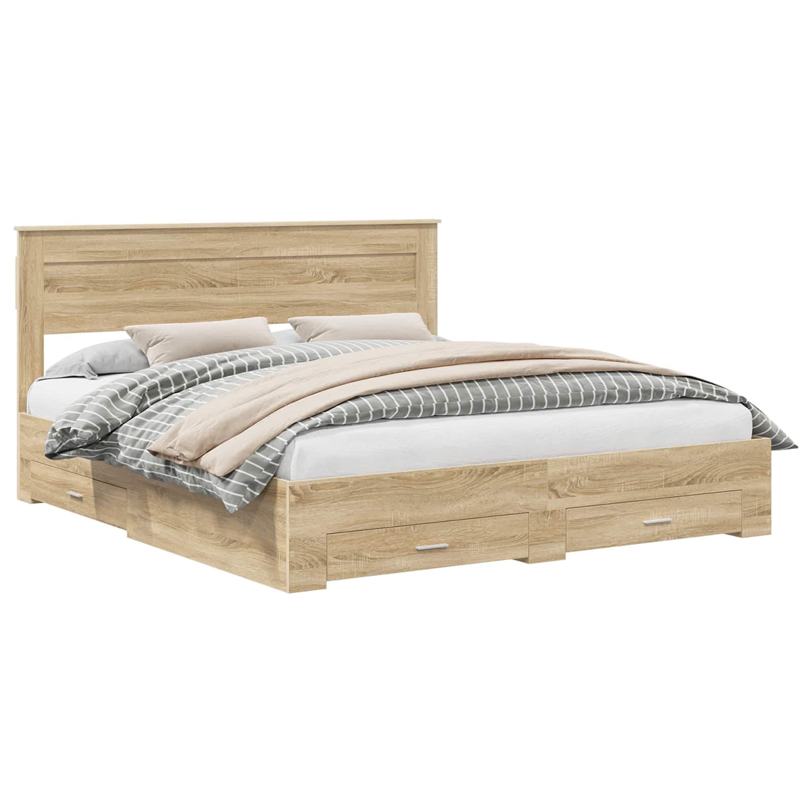 vidaXL Estrutura da Cama com cabeceira Carvalho Sonoma 200 x 200 cm