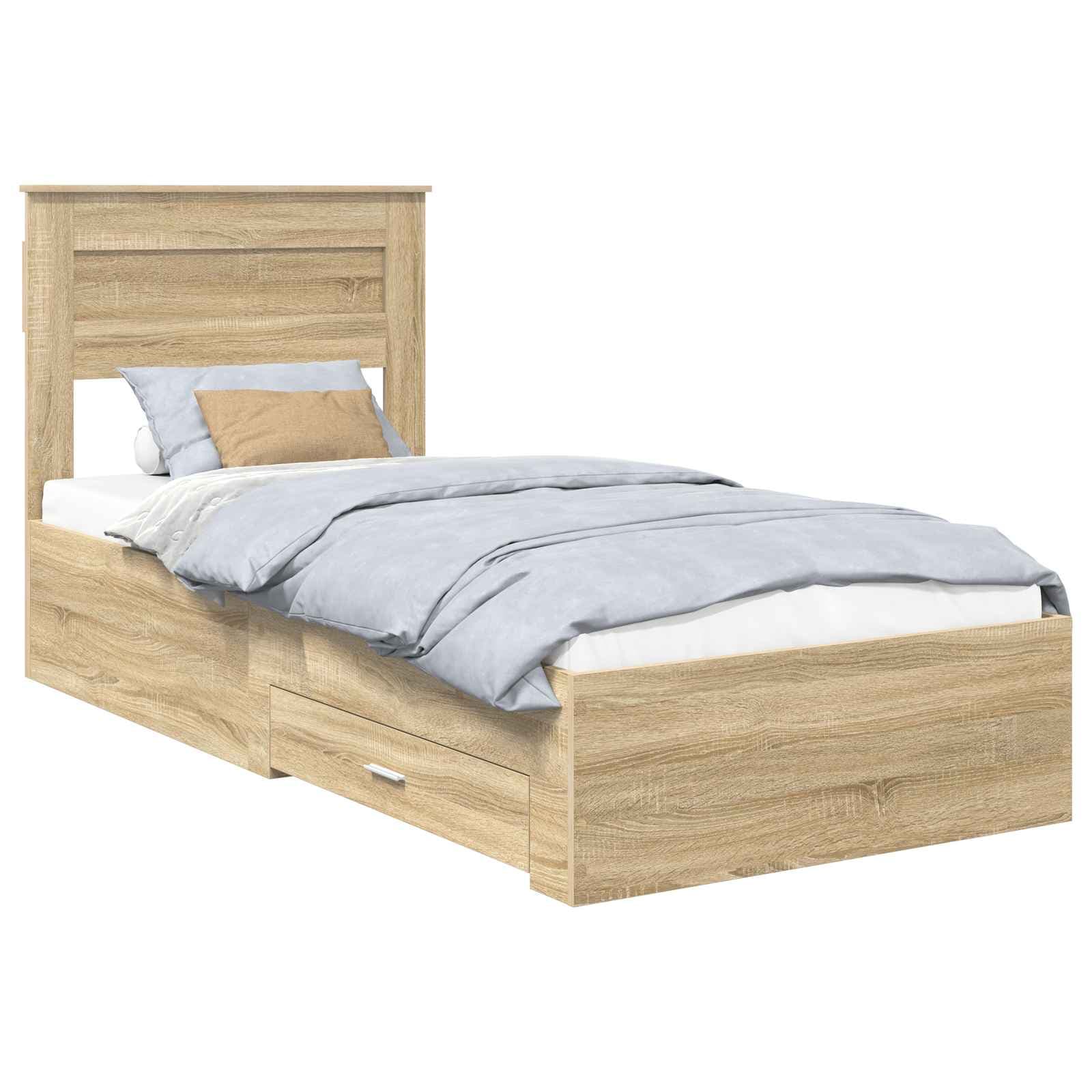 vidaXL Estrutura da Cama Manual Carvalho Sonoma e Prata 75 x 190 cm