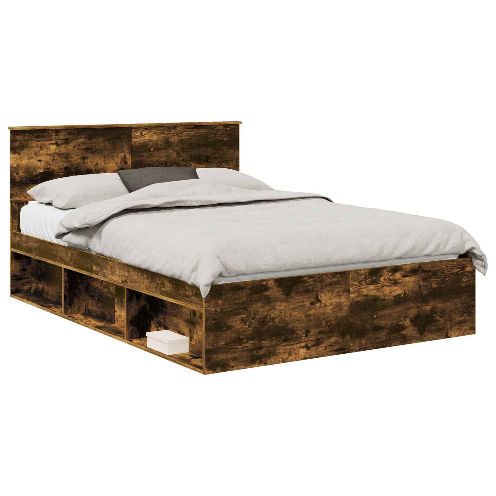 vidaXL Estrutura da Cama com cabeceira Carvalho Defumado 135 x 190 cm