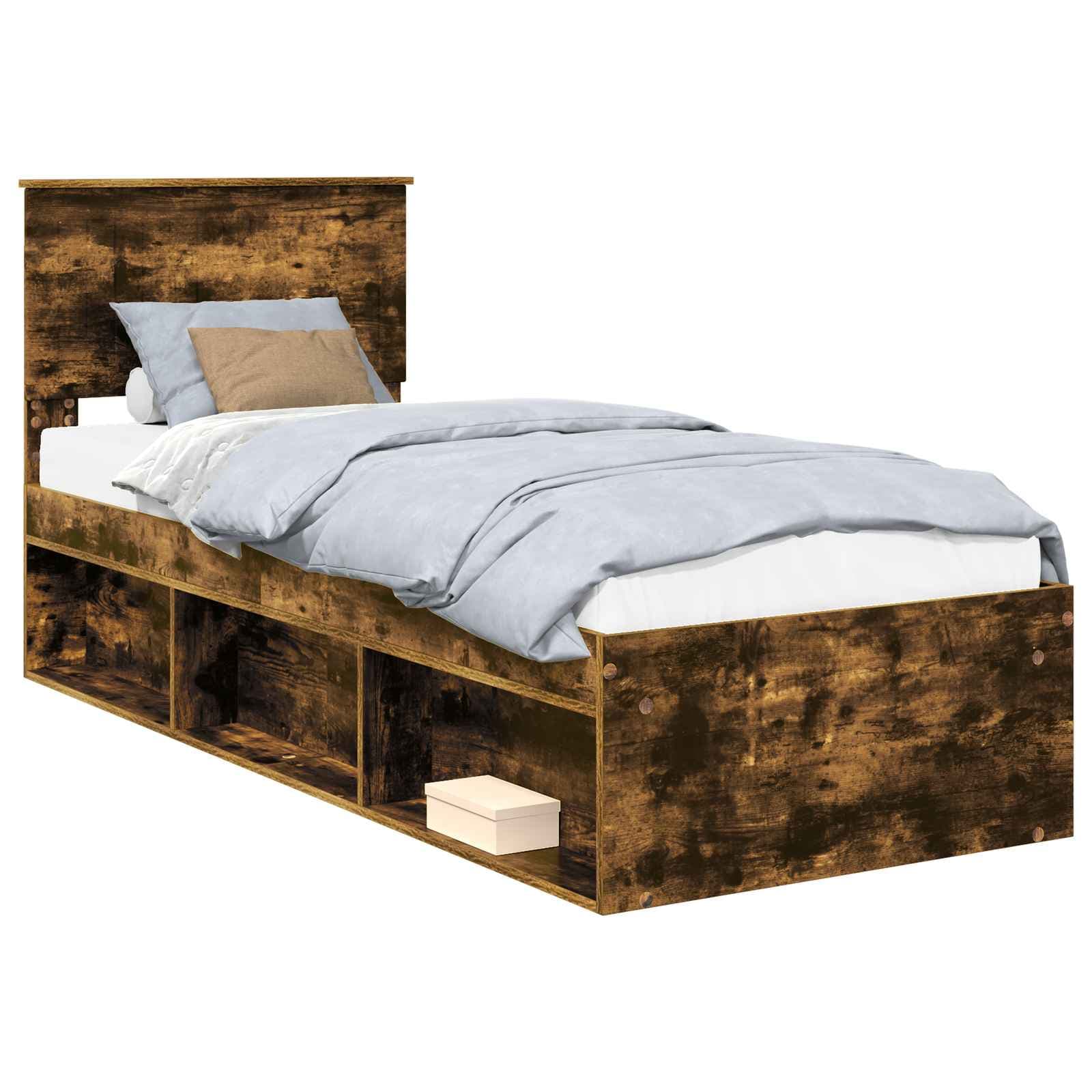 vidaXL Estrutura da Cama com cabeceira Carvalho Defumado 75 x 190 cm